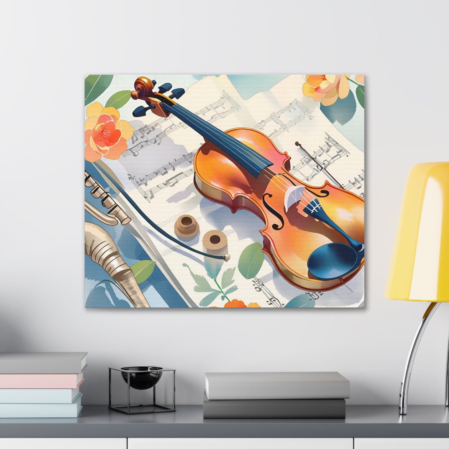 Musical Canvas Gallery Wraps | Colorful Violin and Sheet Music Art