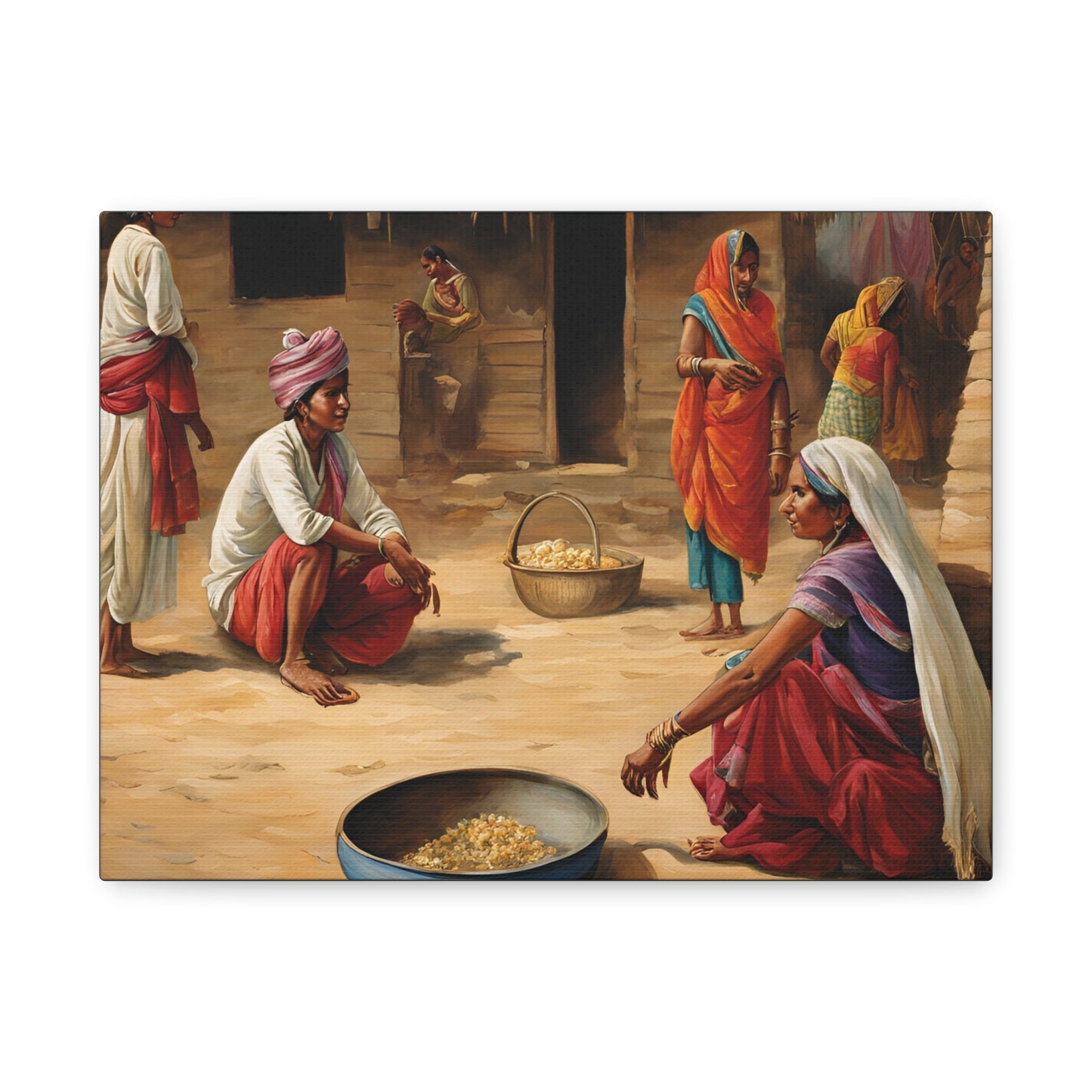 Cultural Matte Canvas Wall Art – Traditional Marketplace Scene