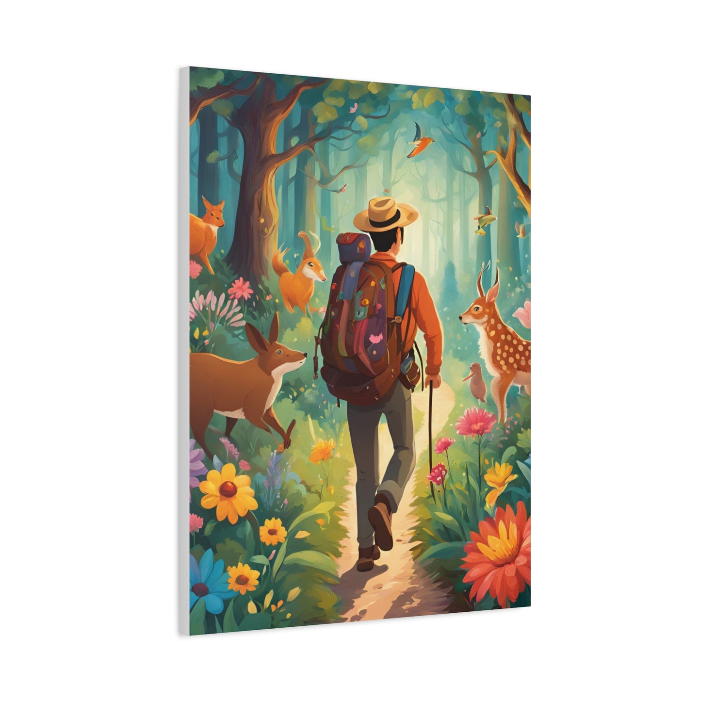 Nature Adventure Stretched Canvas Art - Whimsical Forest Scene