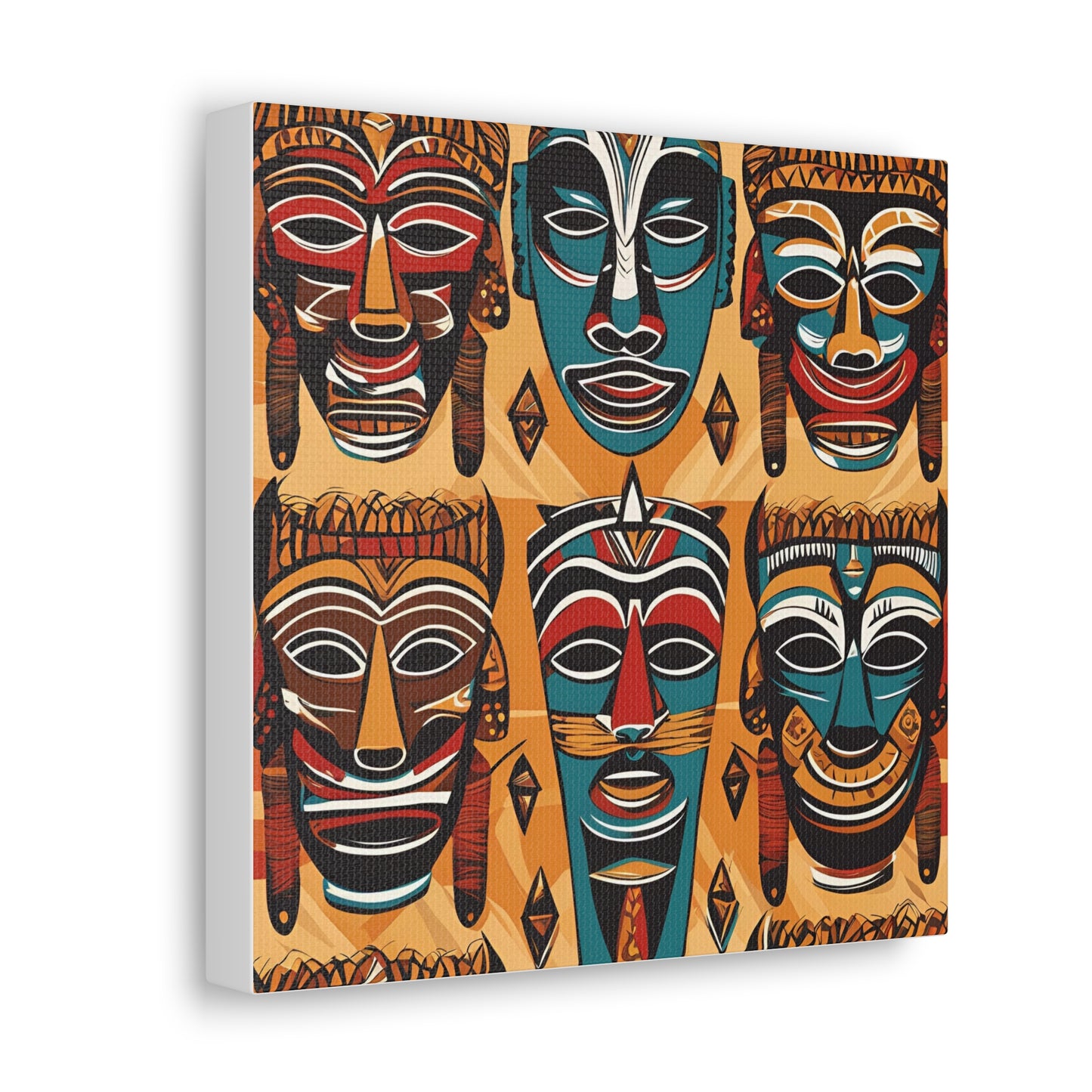 Vibrant African Tribal Masks & Symbols Canvas Gallery Wraps - Unique African Art Home Decor