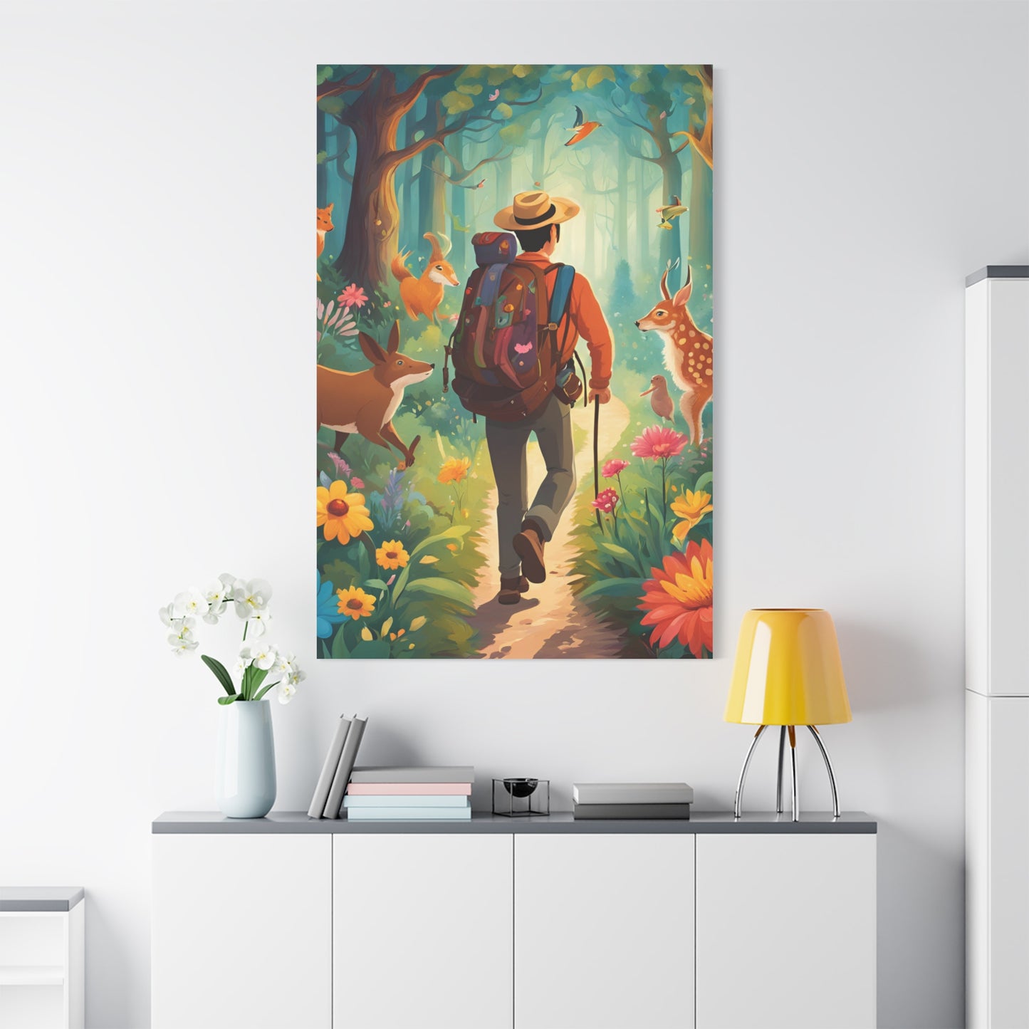 Nature Adventure Stretched Canvas Art - Whimsical Forest Scene