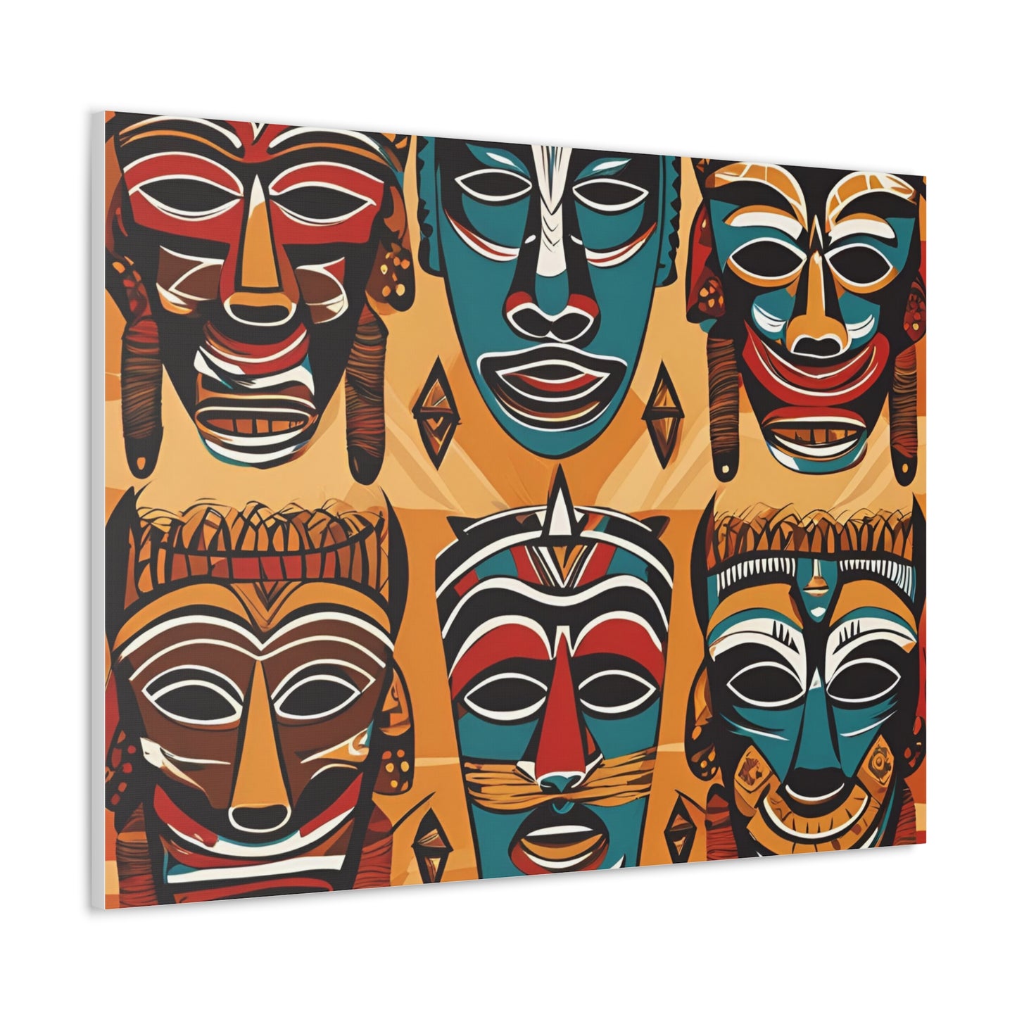 Vibrant African Tribal Masks & Symbols Canvas Gallery Wraps - Unique African Art Home Decor