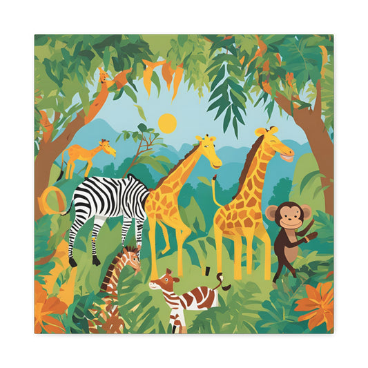 Kid's Jungle Animal Canvas Gallery Wraps - Colorful Nature Artwork for Playroom Decor