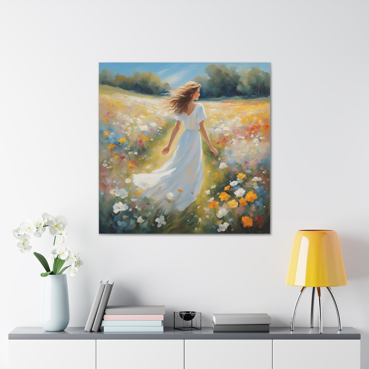 A Woman in a Flowing Dress Elegant Art for Home Decor