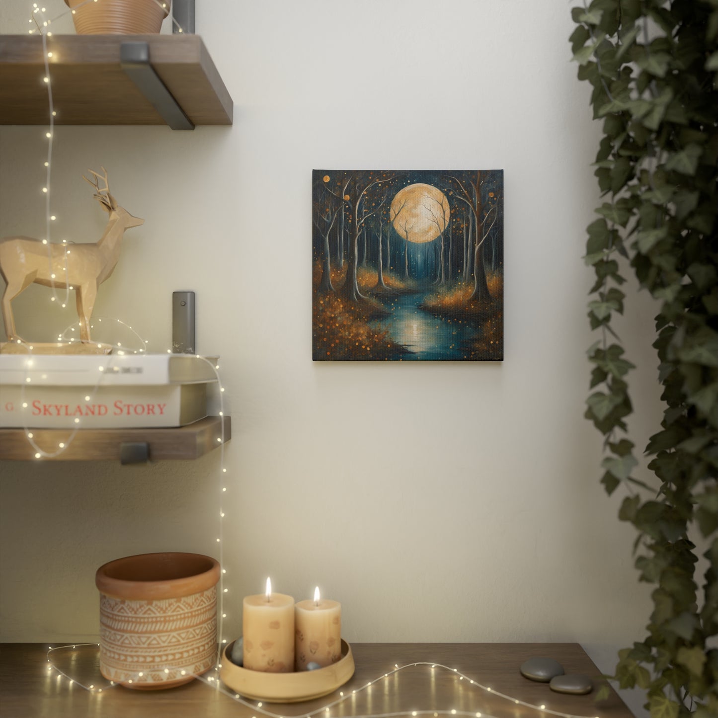 Moonlit Forest Canvas Photo Tile - Enchanting Nature Art for Home Decor