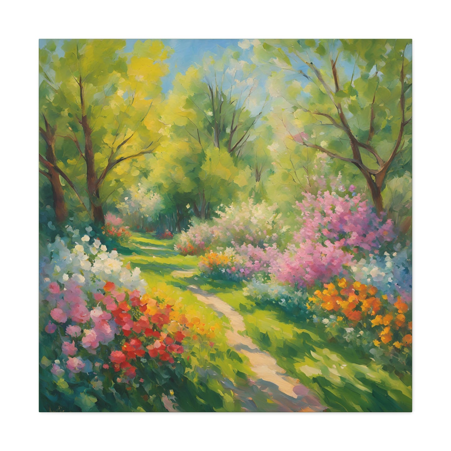 Vibrant Floral Canvas Wall Art - Serene Garden Path Decor