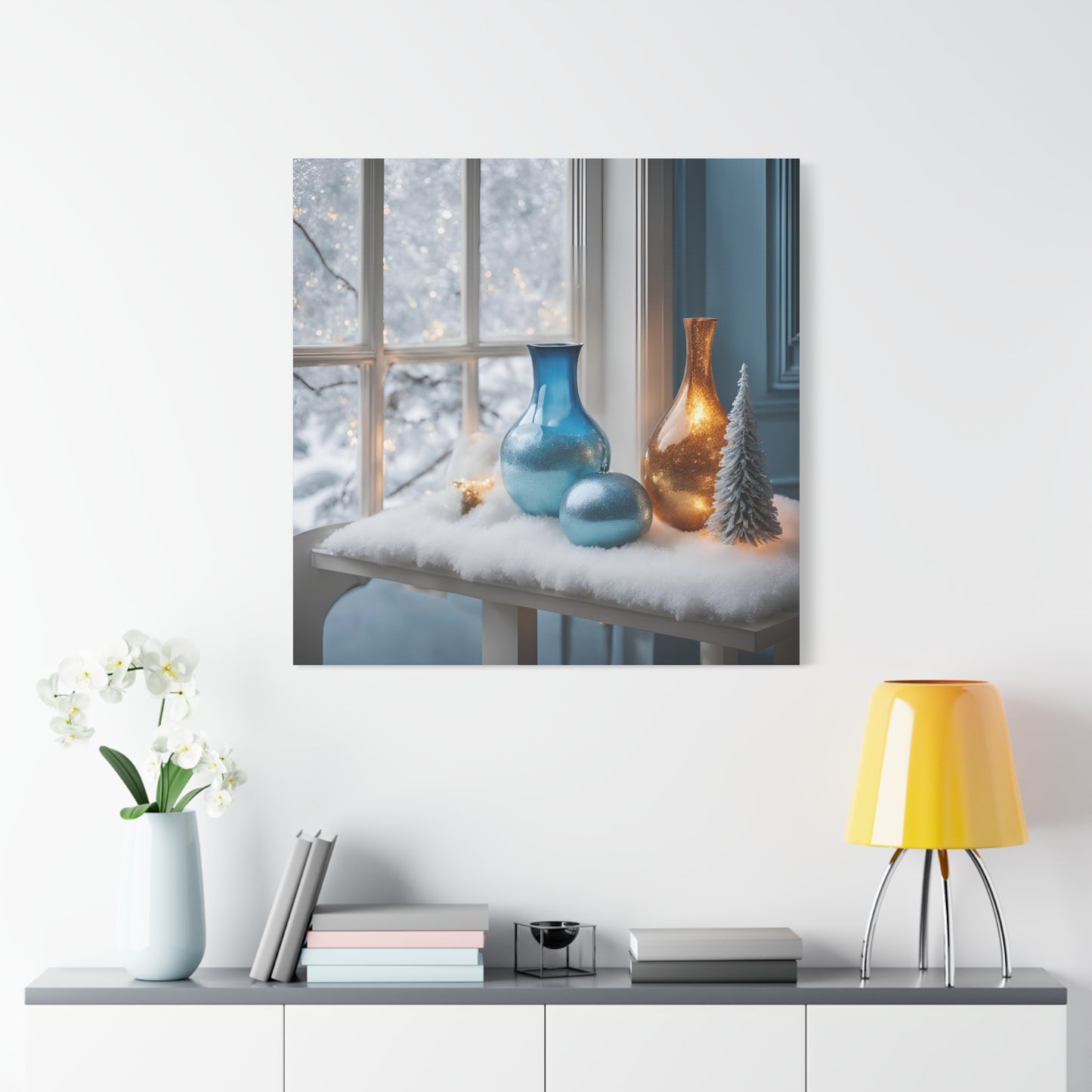 Festive Matte Canvas Wall Art – Elegant Winter Décor in Blue & Gold | Crafted Canvass