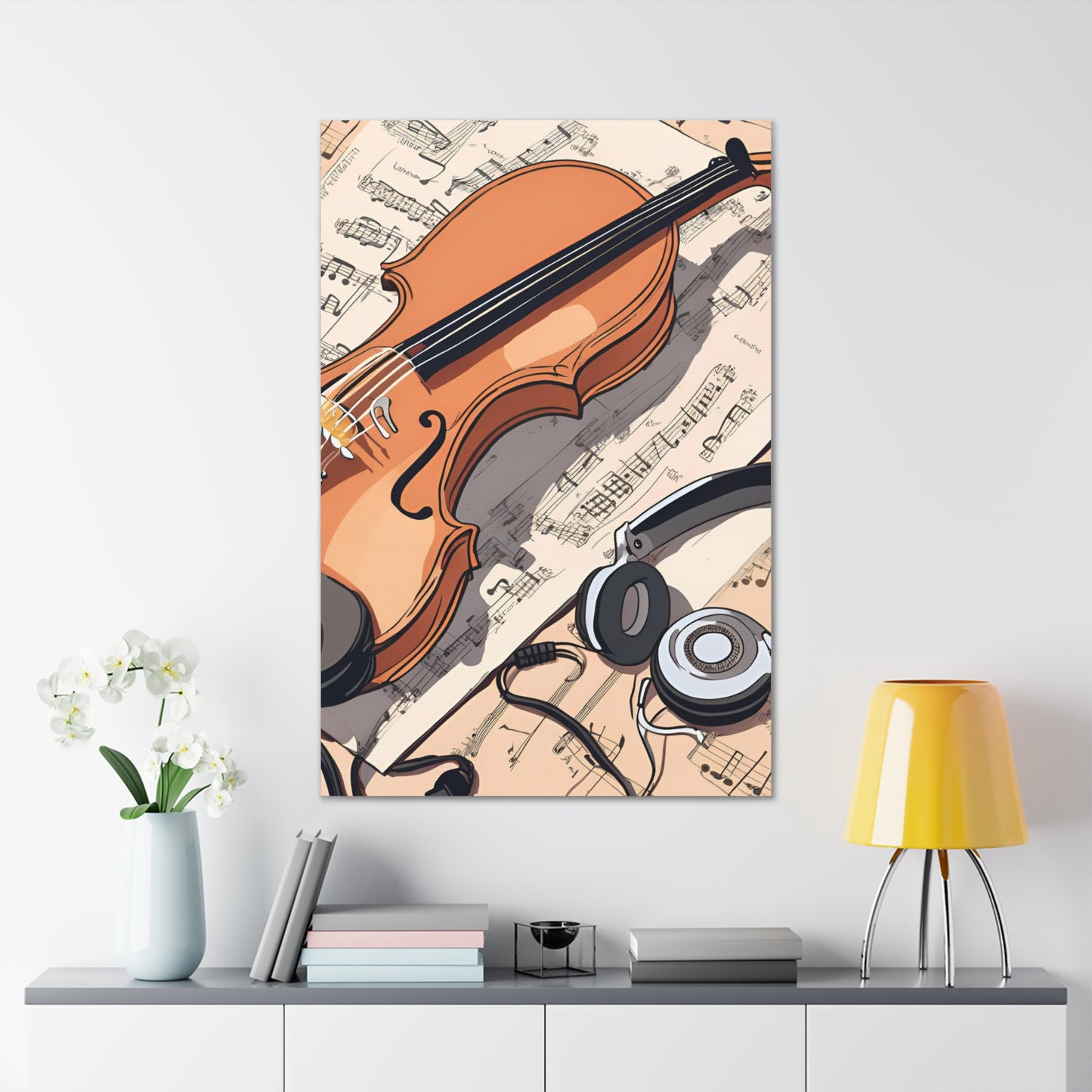 Musical Canvas Gallery Wrap – Violin and Headphones Wall Art