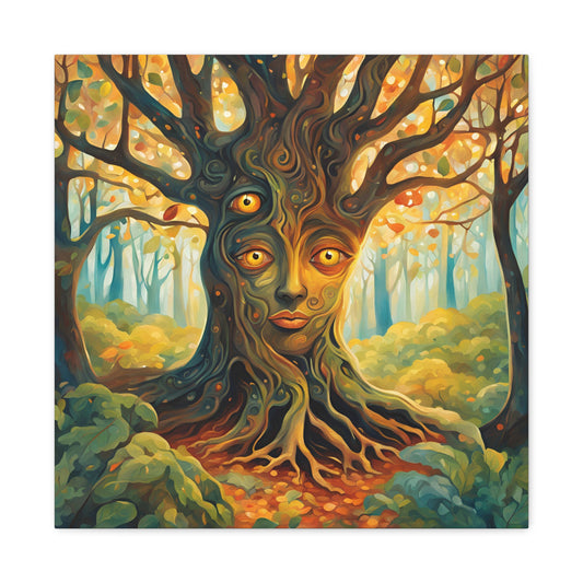 A mysterious tree with blinking eyes hidden in its bark - Nature-Inspired Wall Art for Home Decor