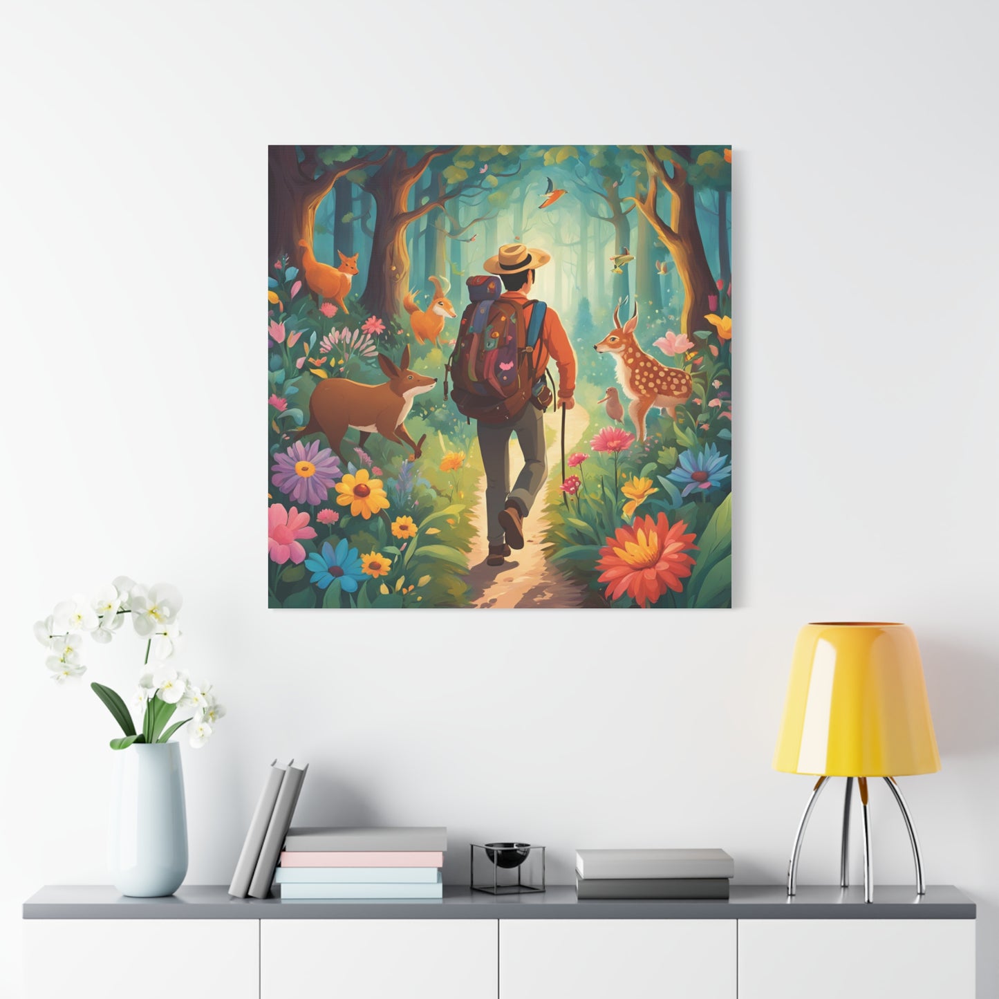 Nature Adventure Stretched Canvas Art - Whimsical Forest Scene