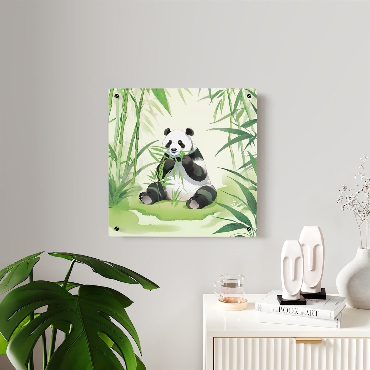 Panda Acrylic Wall Art Panel - Cute Panda Eating Bamboo Decor for Animal Lovers