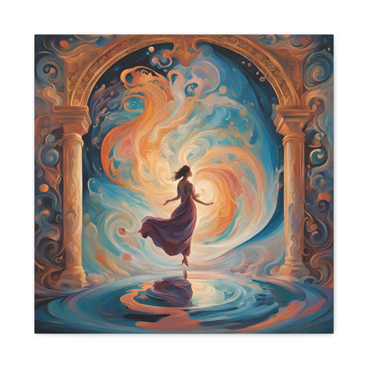 Whimsical Canvas Gallery Wrap - Dreamy Woman in Cosmic Swirl Art