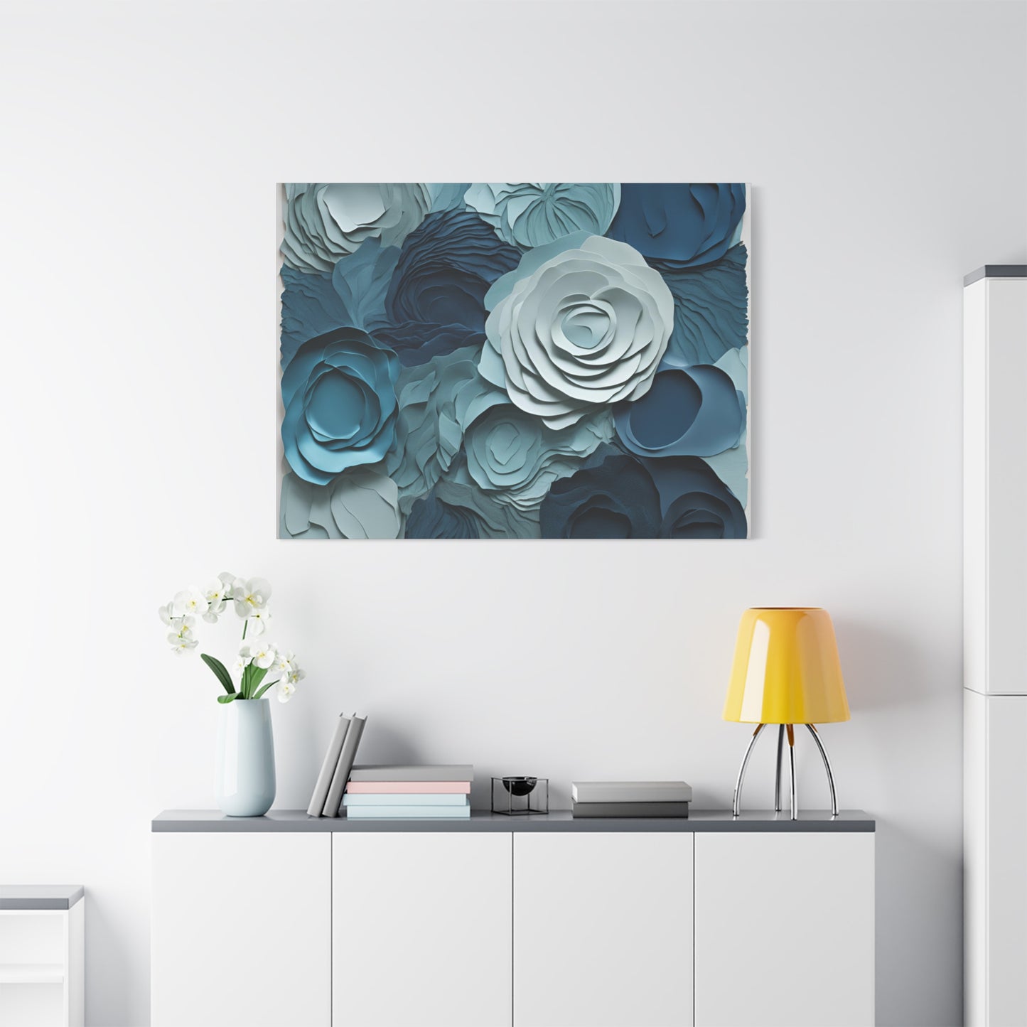 Elegant Blue Floral Canvas Print - Stretched Wall Art for Home Decor