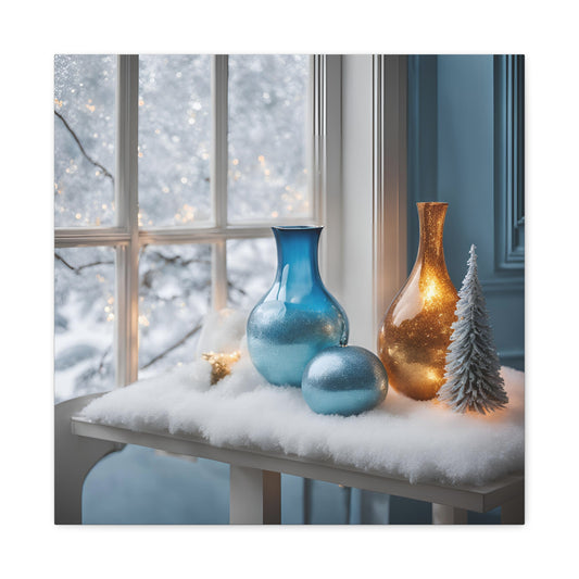 Festive Matte Canvas Wall Art – Elegant Winter Décor in Blue & Gold | Crafted Canvass