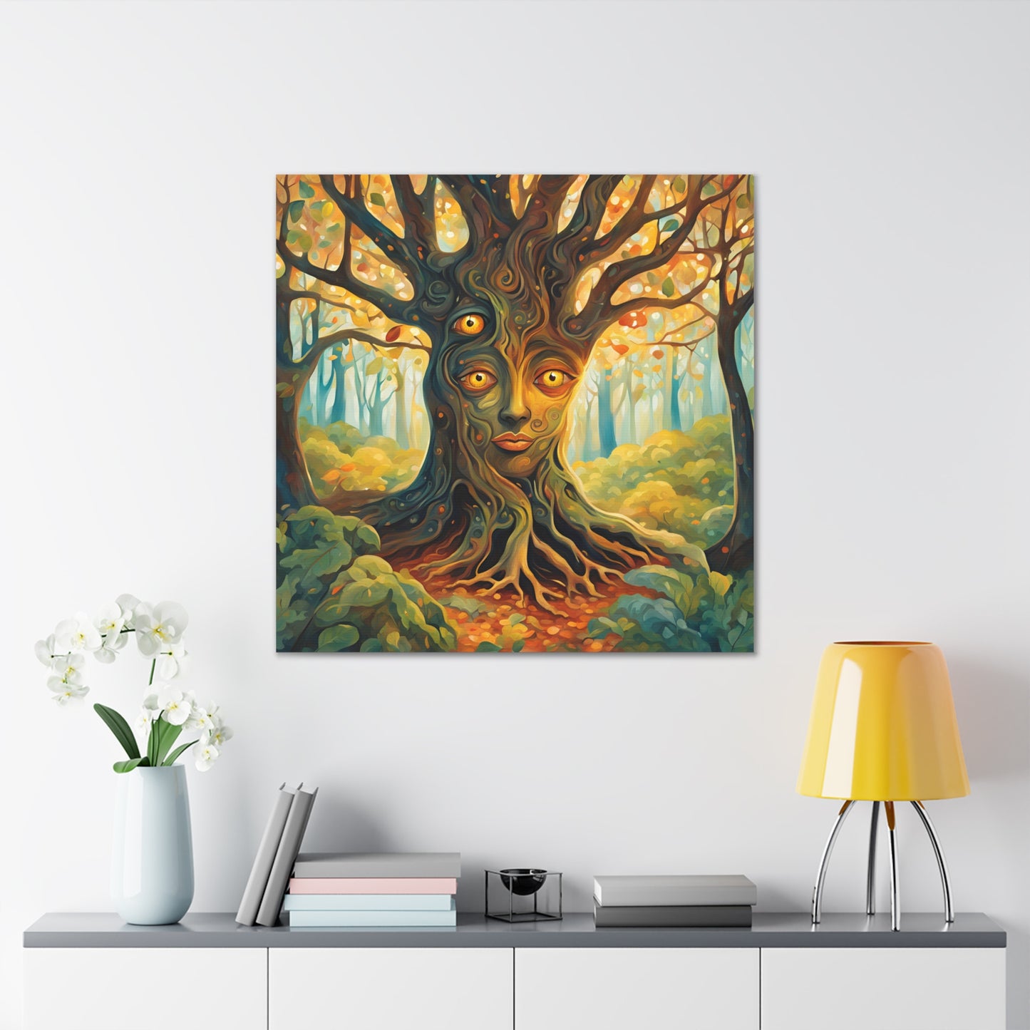 A mysterious tree with blinking eyes hidden in its bark - Nature-Inspired Wall Art for Home Decor