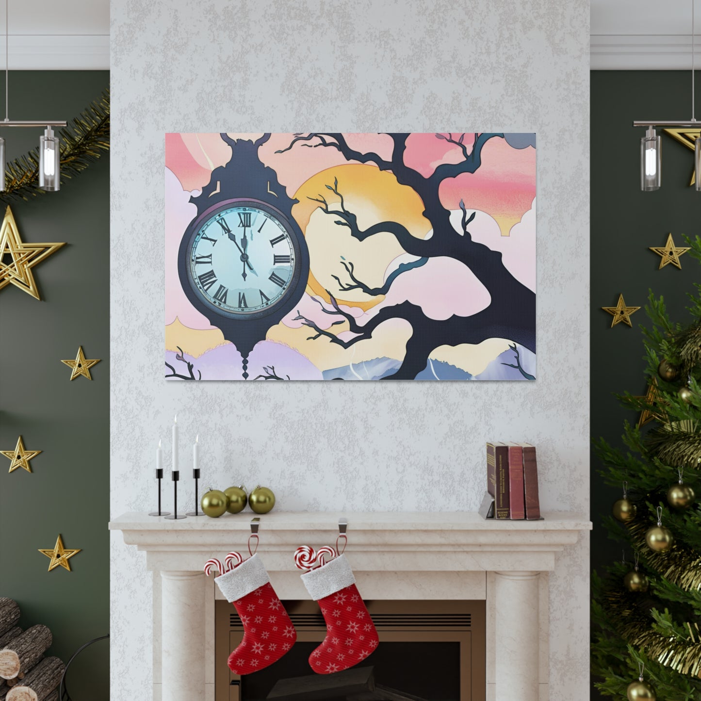 Dreamy Expressionism Canvas Gallery Wraps with Vintage Clock Design