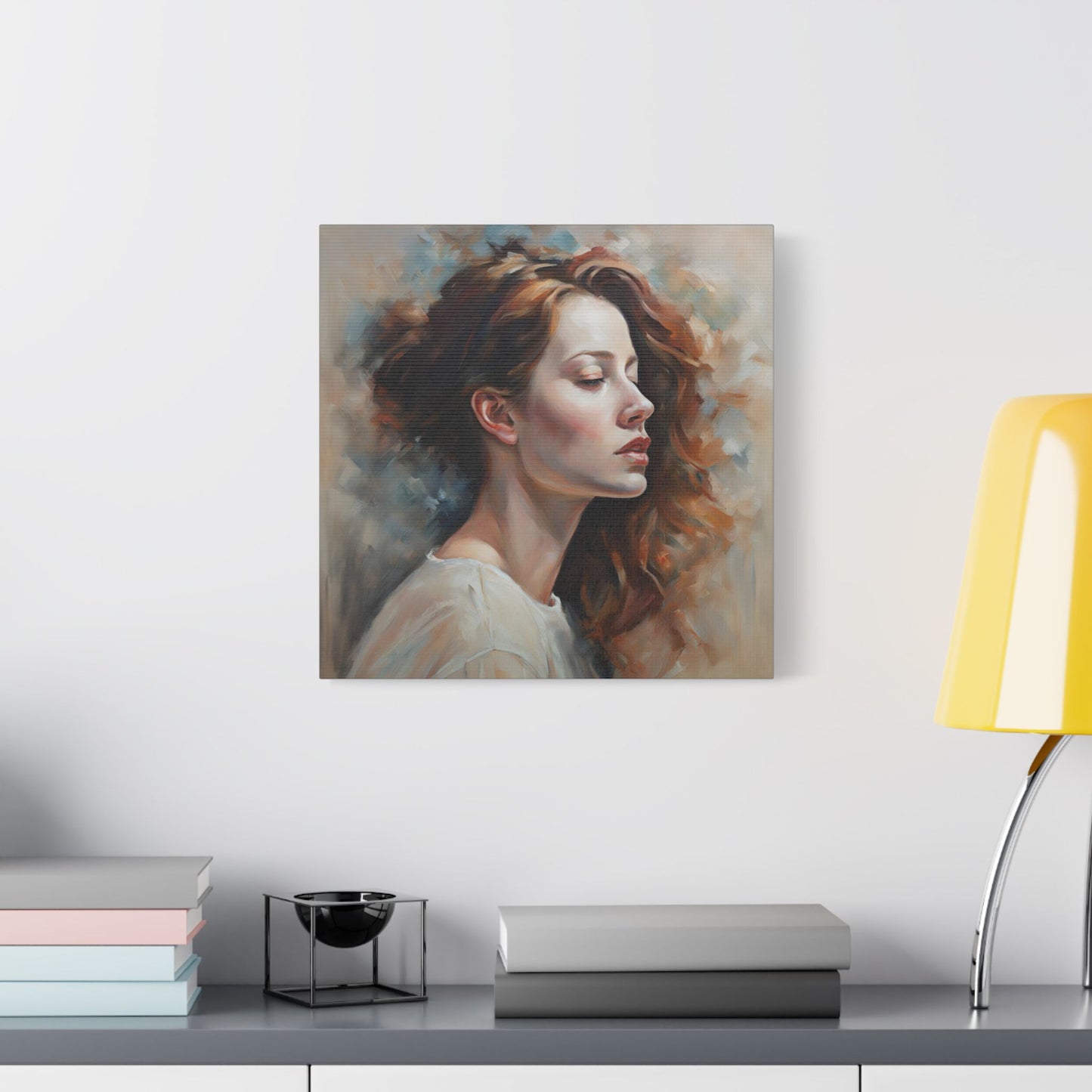 Elegant Satin Canvas Wall Art - Serene Profile Portrait Figurative