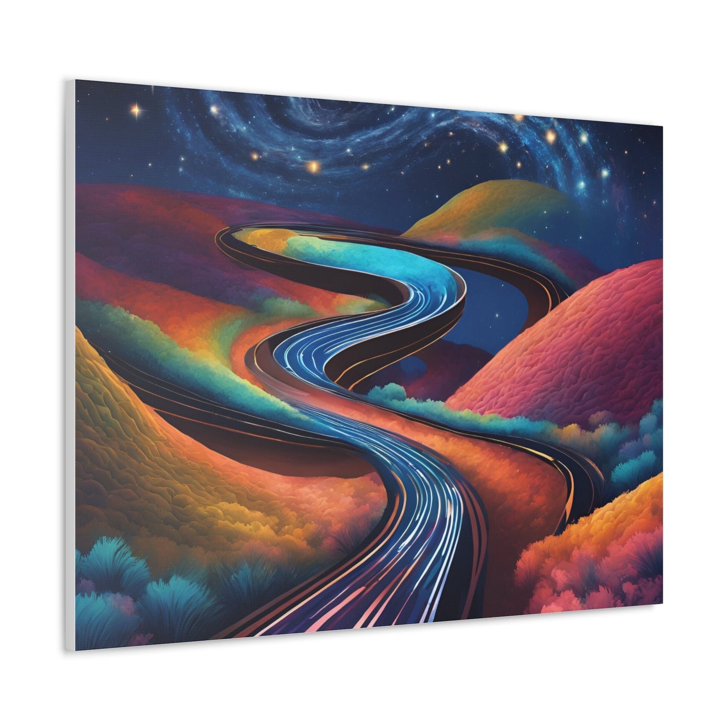 Vibrant Canvas Gallery Wrap - Abstract Roadway Landscape Art "A road twisting and folding into itself like a Möbius strip."