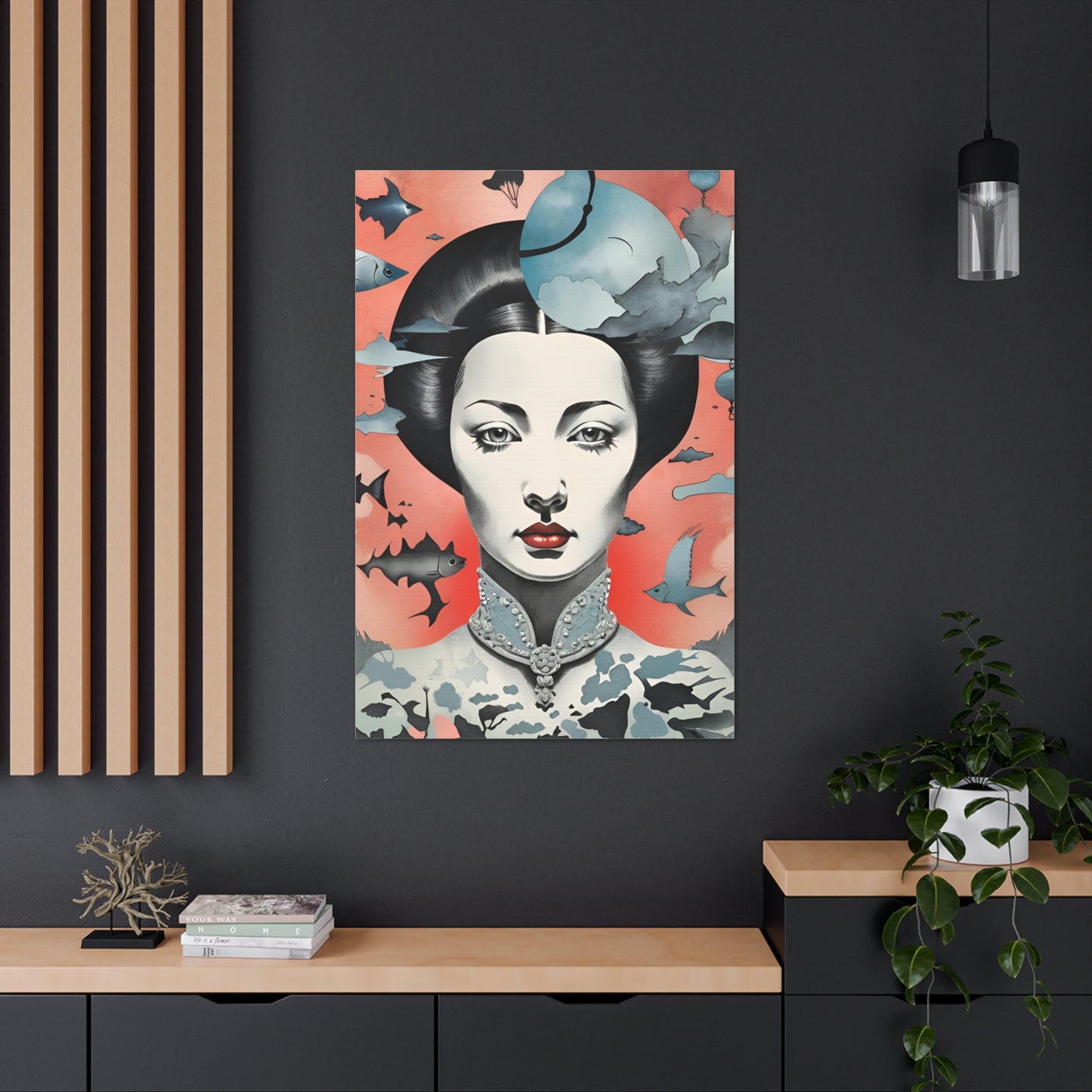 Canvas Wraps - Contemporary Female Portrait with Fish & Clouds