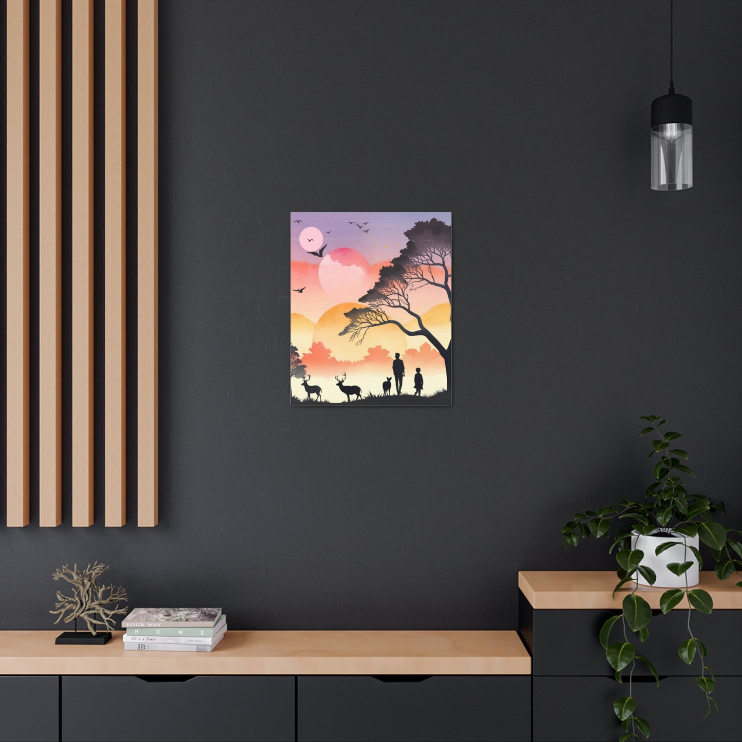 Serene Nature Canvas Gallery Wrap – Scenic Sunset Artwork with Wildlife