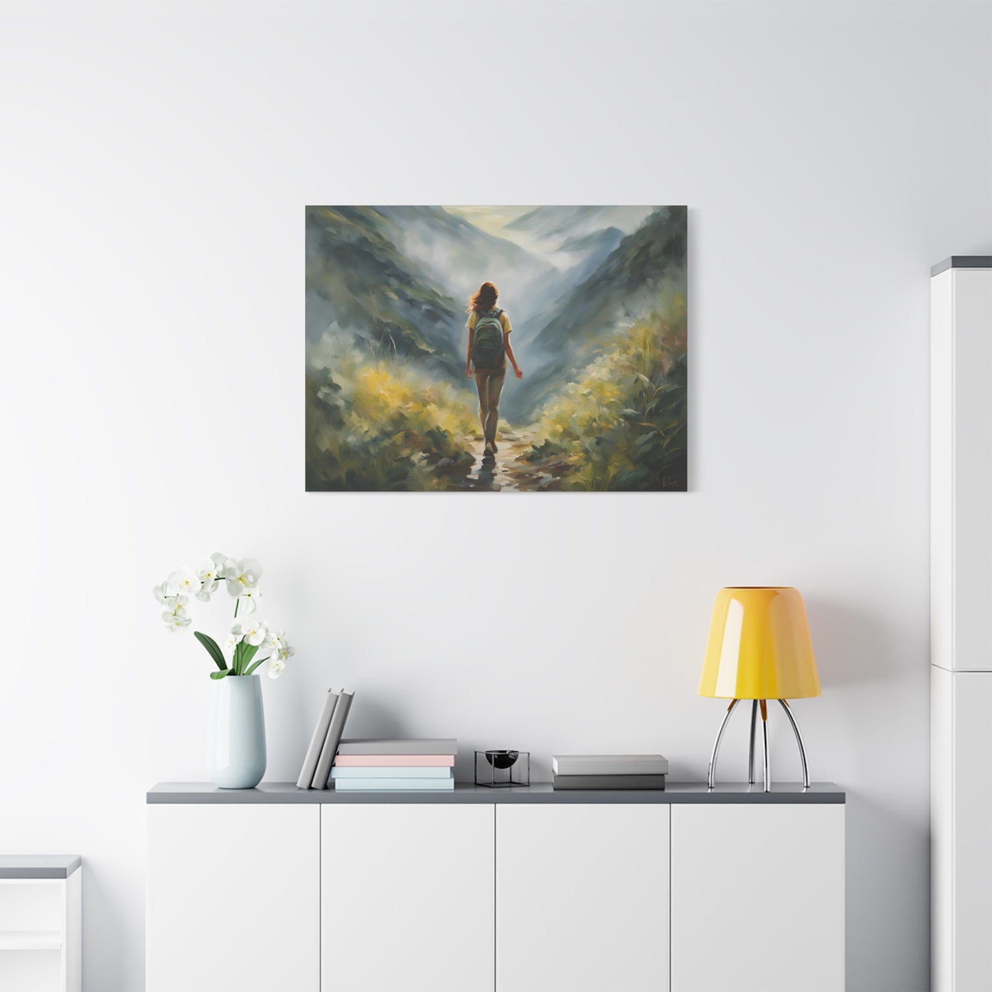 Inspirational Landscape Canvas Art - Dreamy Hiking Scene for Home Decor