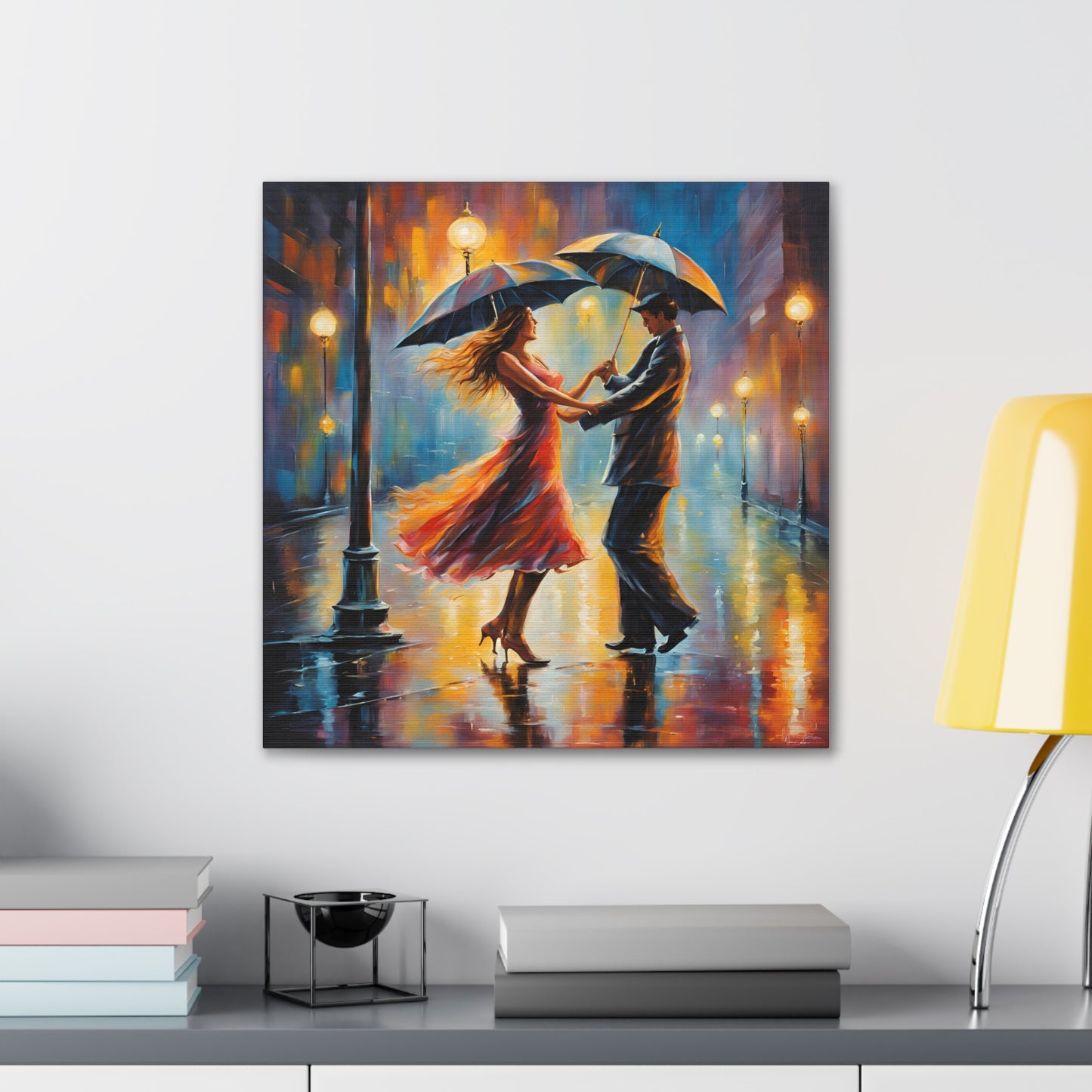 Romantic Rain A Couple Dancing in the Rain Canvas Gallery Wrap - Couples Wall Art