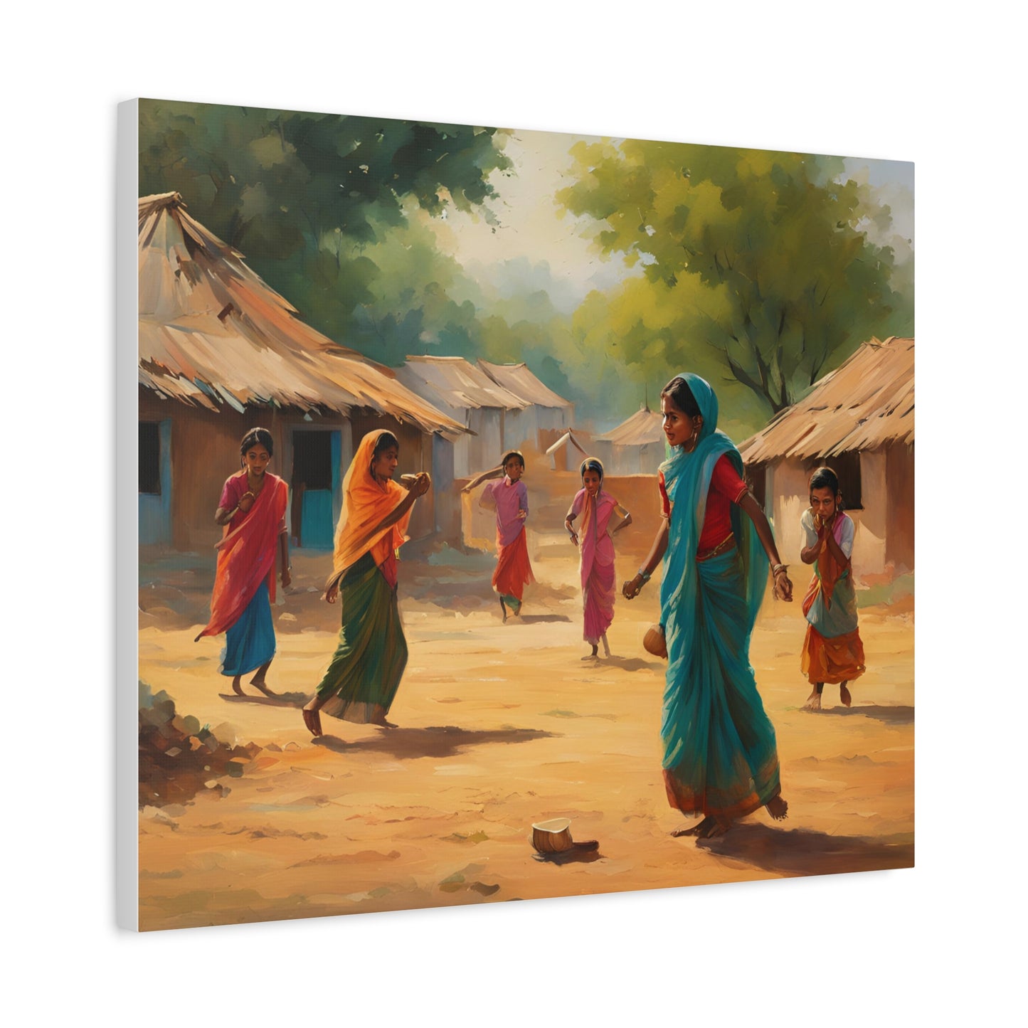 Cultural Village Scene Matte Canvas 12x16" - Vibrant Indian Art for Home Decor