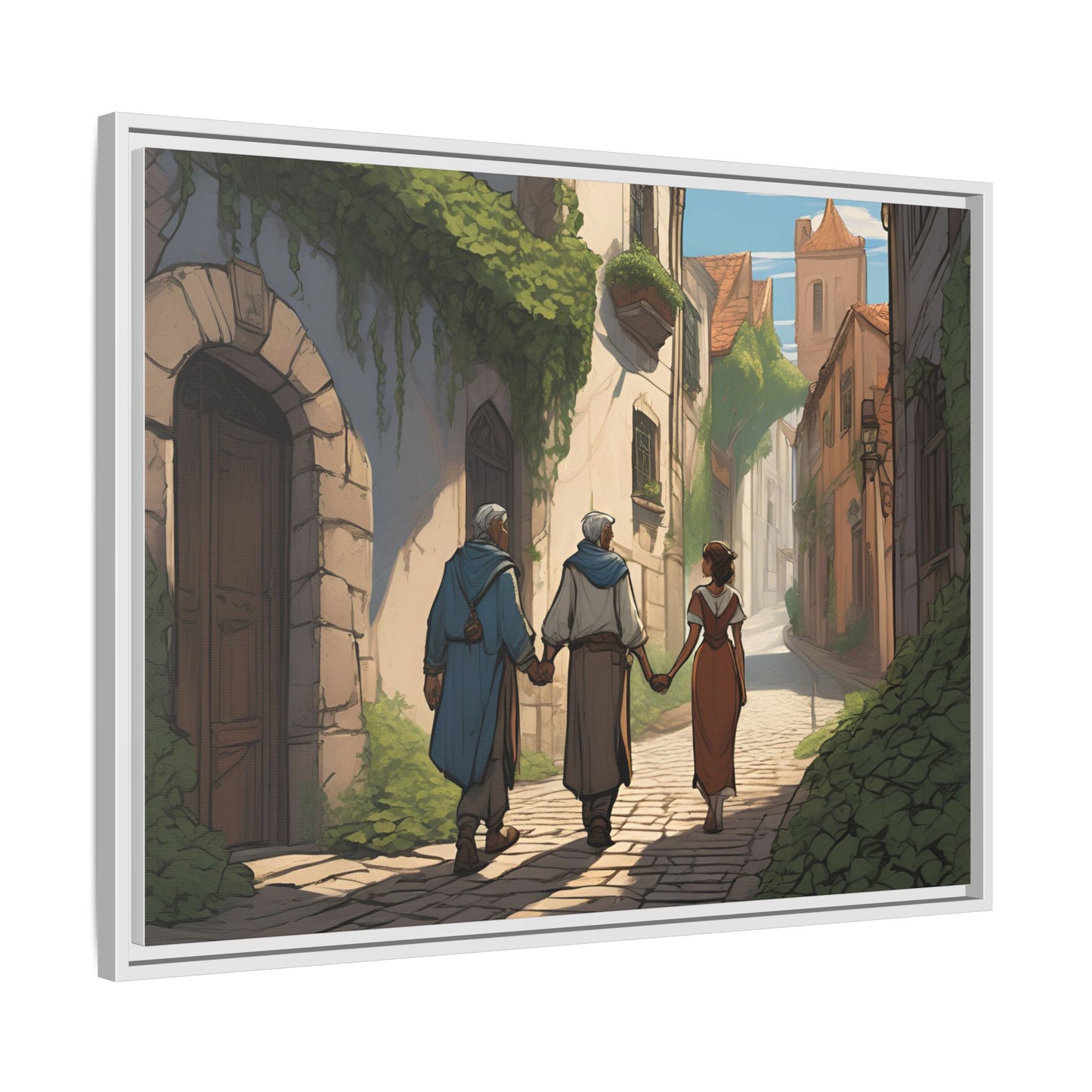 Charming Framed Matte Canvas Art - Whimsical Street Scene