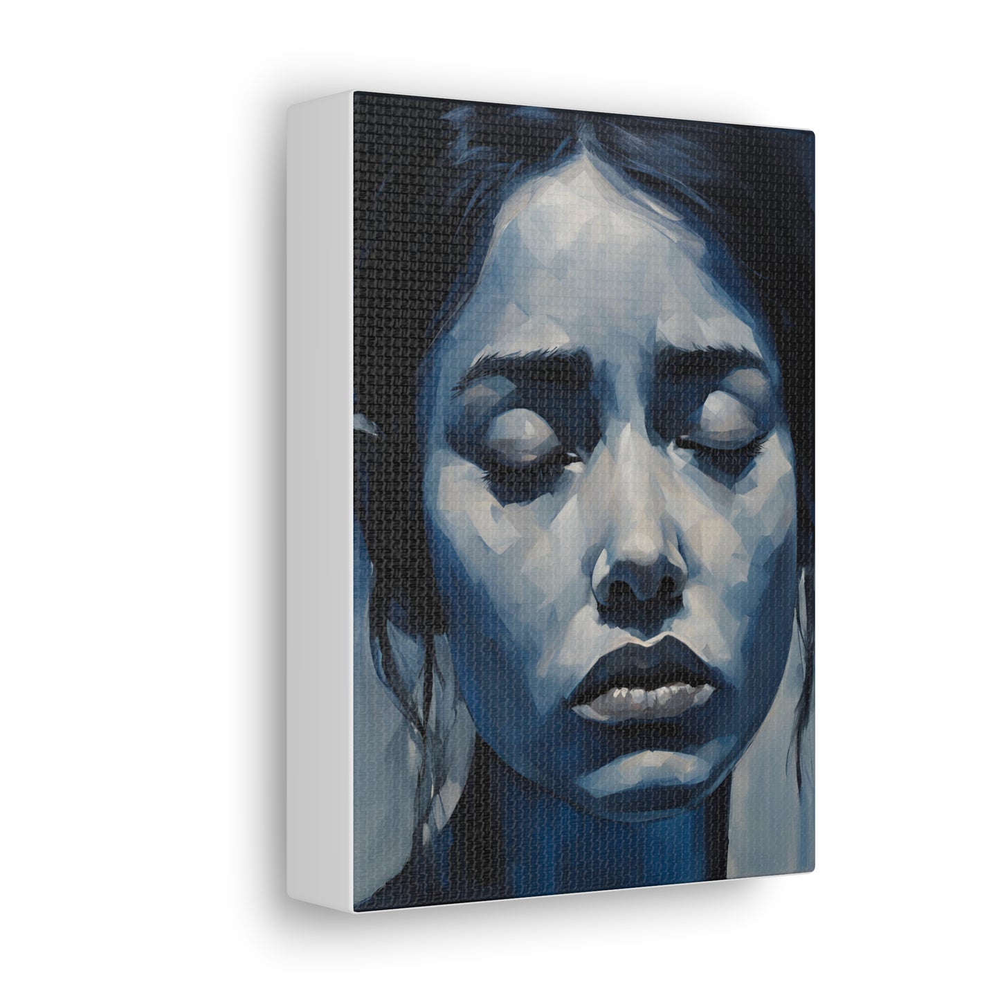 Emotive Canvas Gallery Wrap - Tranquil Blue Portrait Art for Modern Home Decor