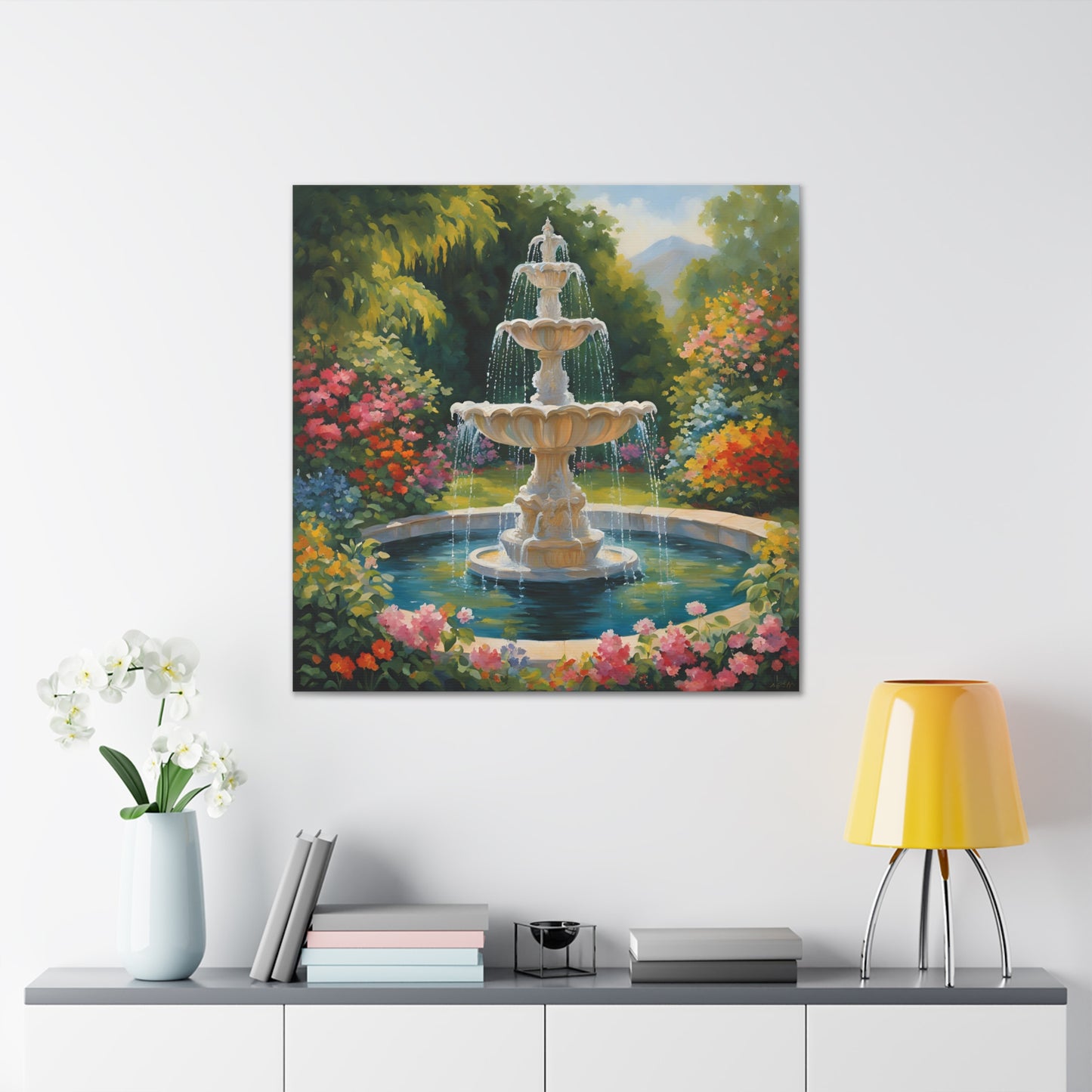 A Fountain in a Garden Canvas Gallery Wraps - Vibrant Home Decor for Nature Lovers