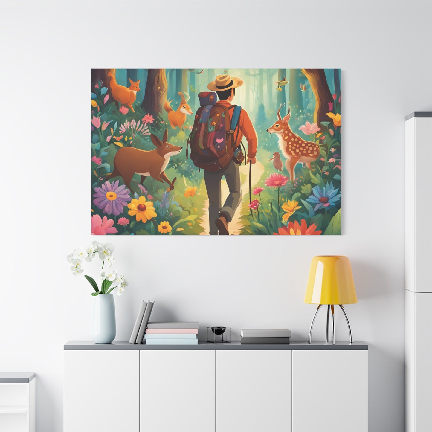 Nature Adventure Stretched Canvas Art - Whimsical Forest Scene