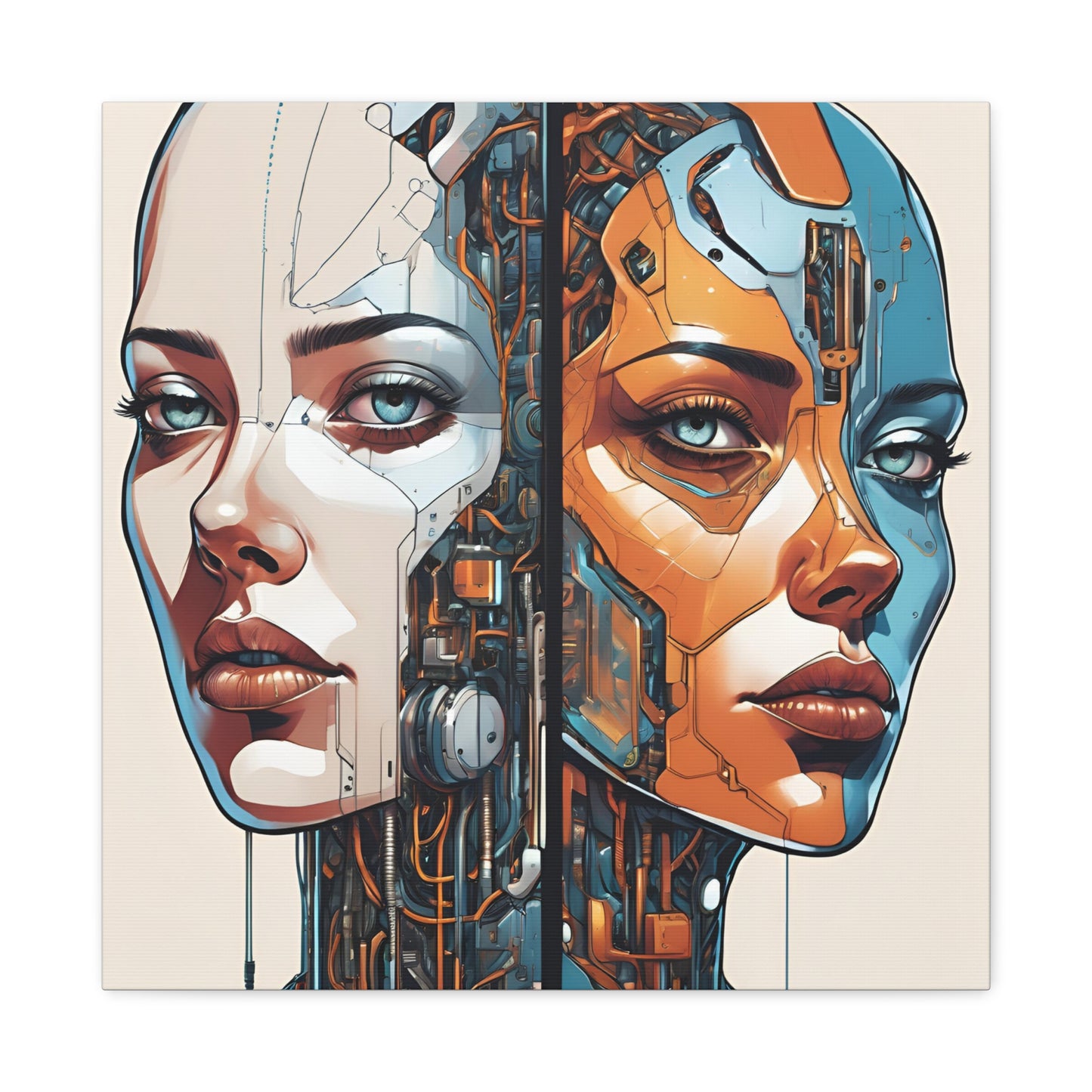 Futuristic Dual-Personality Portrait Canvas Gallery Wraps - Dual Face Art for Tech Lovers