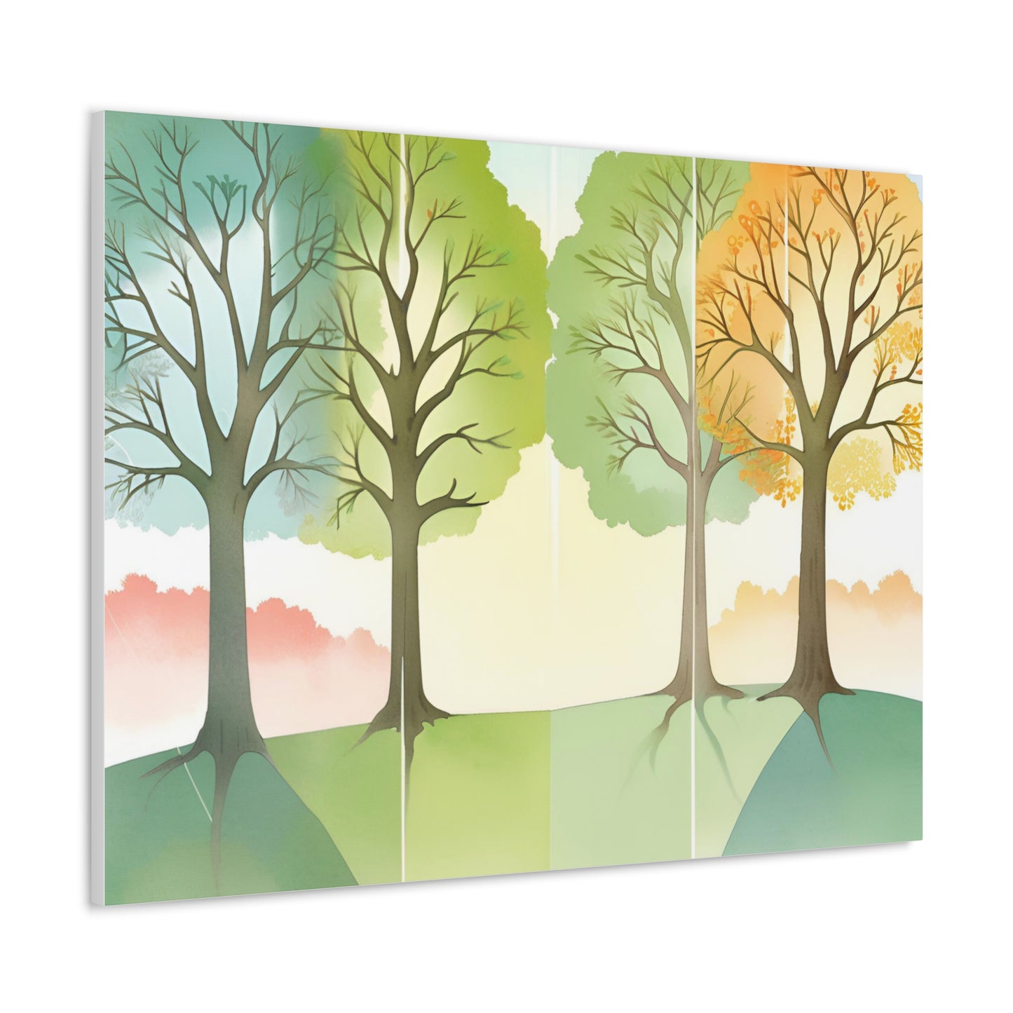 Nature-Inspired Canvas Gallery Wraps - Four Seasons Tree Art for Kids Room