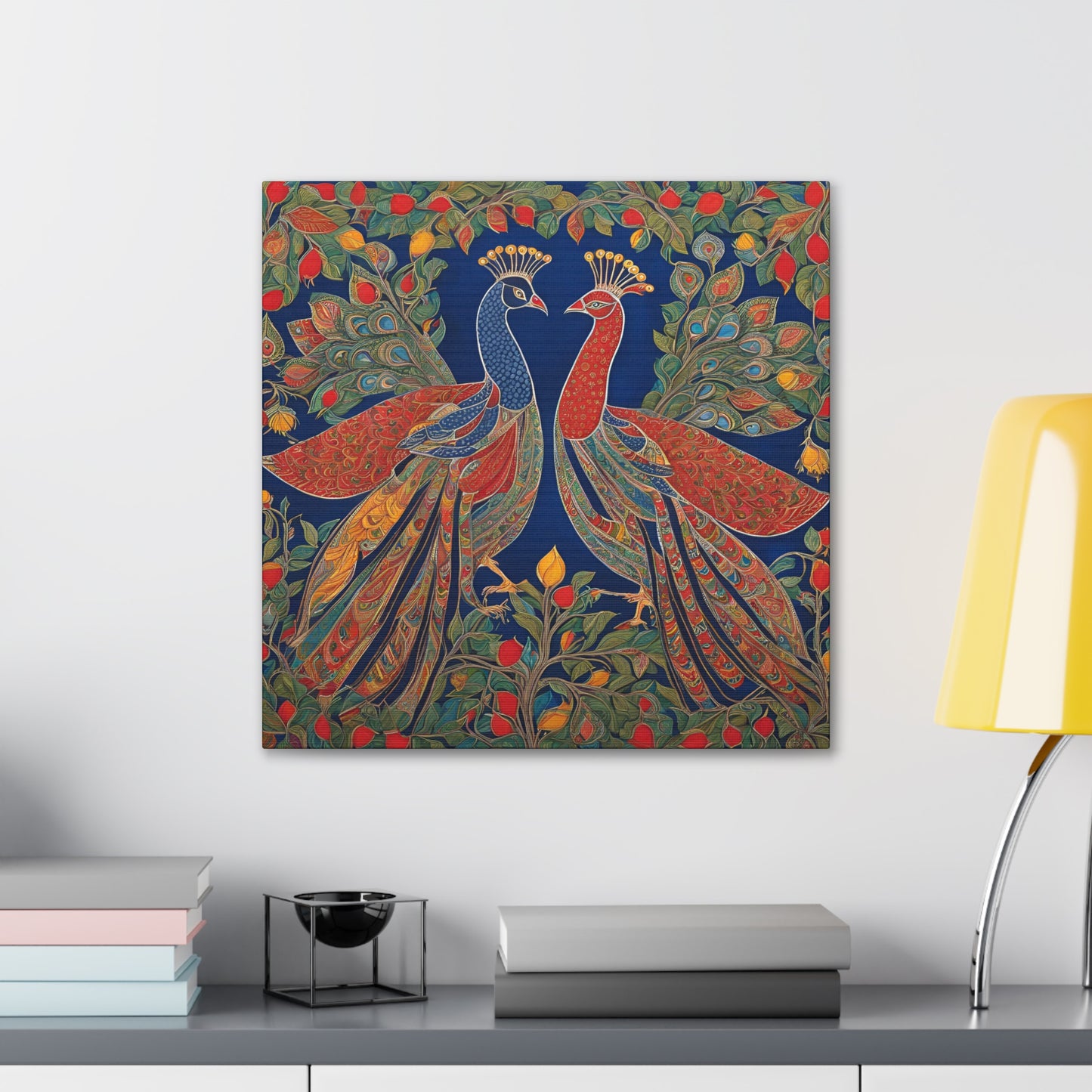 Peacock Love Canvas Gallery Wraps - Vibrant Wall Art for Home Décor Madhubani Art