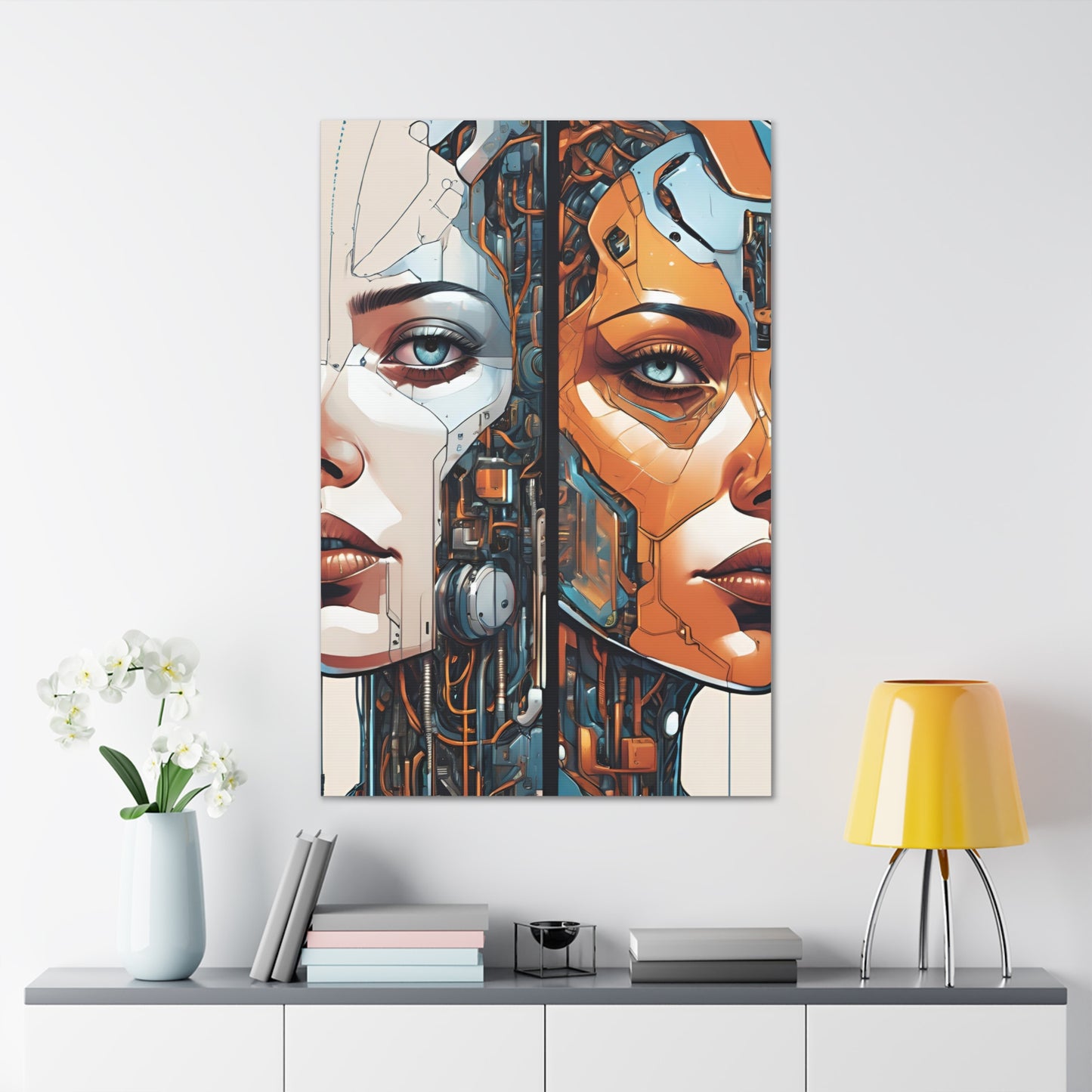 Futuristic Dual-Personality Portrait Canvas Gallery Wraps - Dual Face Art for Tech Lovers