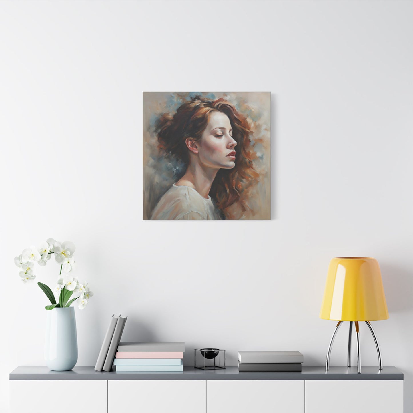 Elegant Satin Canvas Wall Art - Serene Profile Portrait Figurative