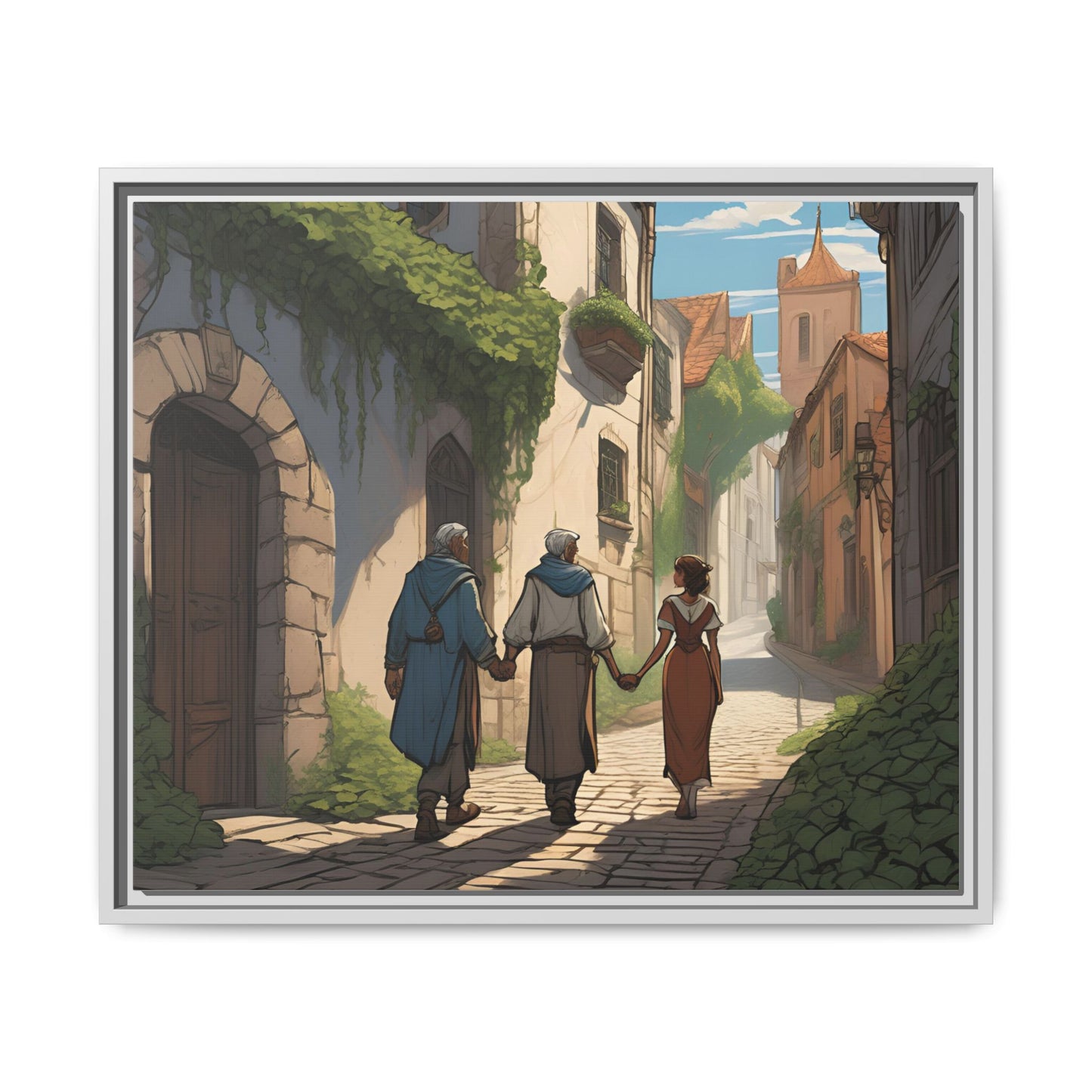 Charming Framed Matte Canvas Art - Whimsical Street Scene