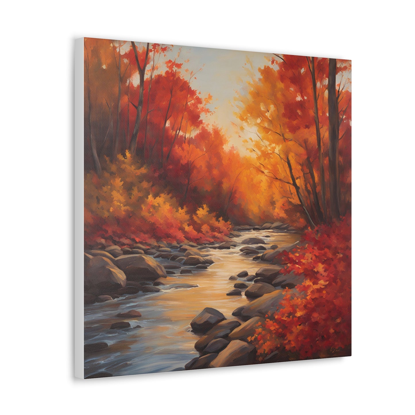 Autumn Leaves on a River Canvas Gallery Wrap - Scenic Wall Art for Home Decor