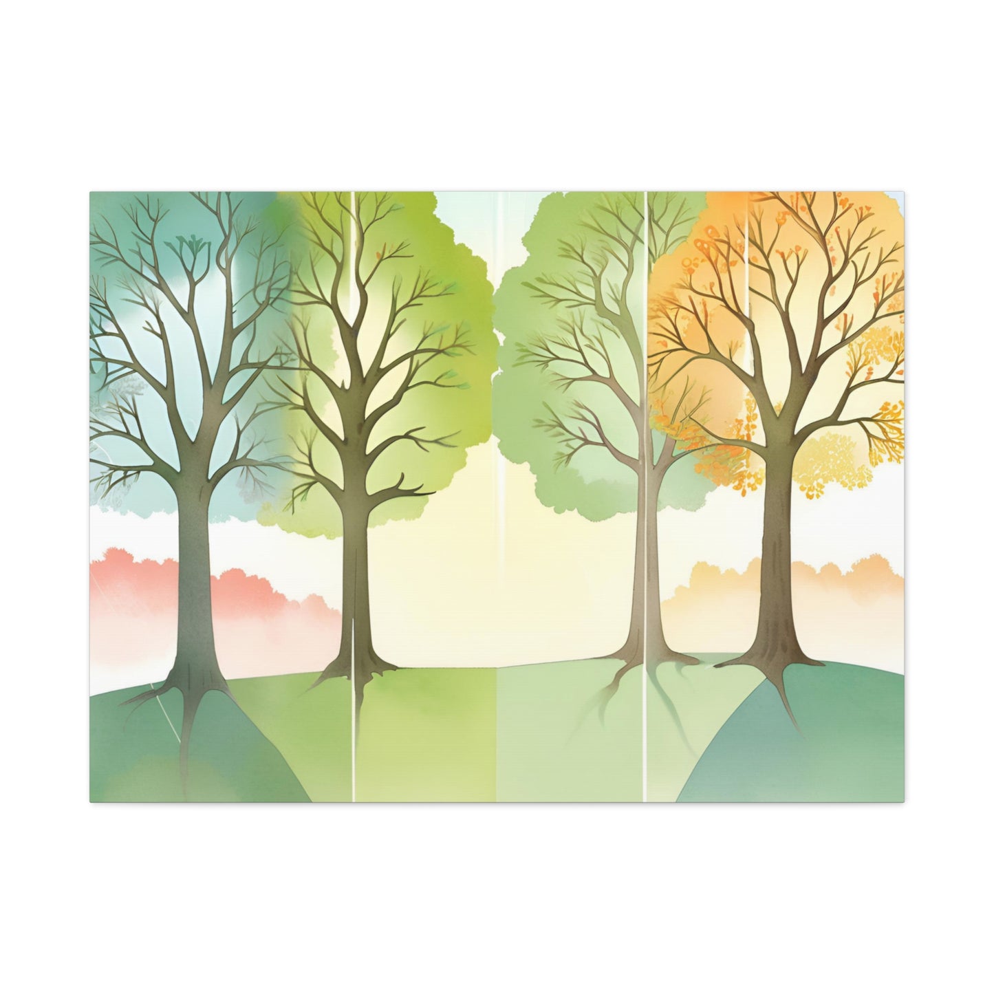 Nature-Inspired Canvas Gallery Wraps - Four Seasons Tree Art for Kids Room