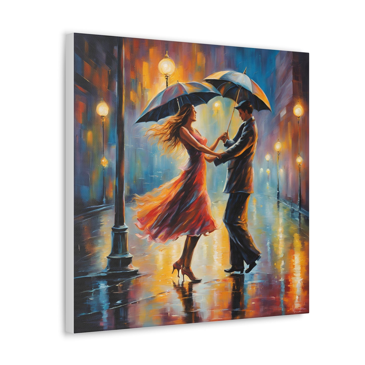 Romantic Rain A Couple Dancing in the Rain Canvas Gallery Wrap - Couples Wall Art