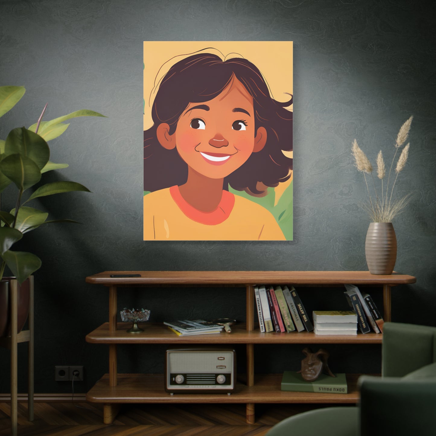 Cheerful Kids' Canvas Wall Art - Brightly Illustrated Smiling Girl - Perfect Gift for Children's Rooms