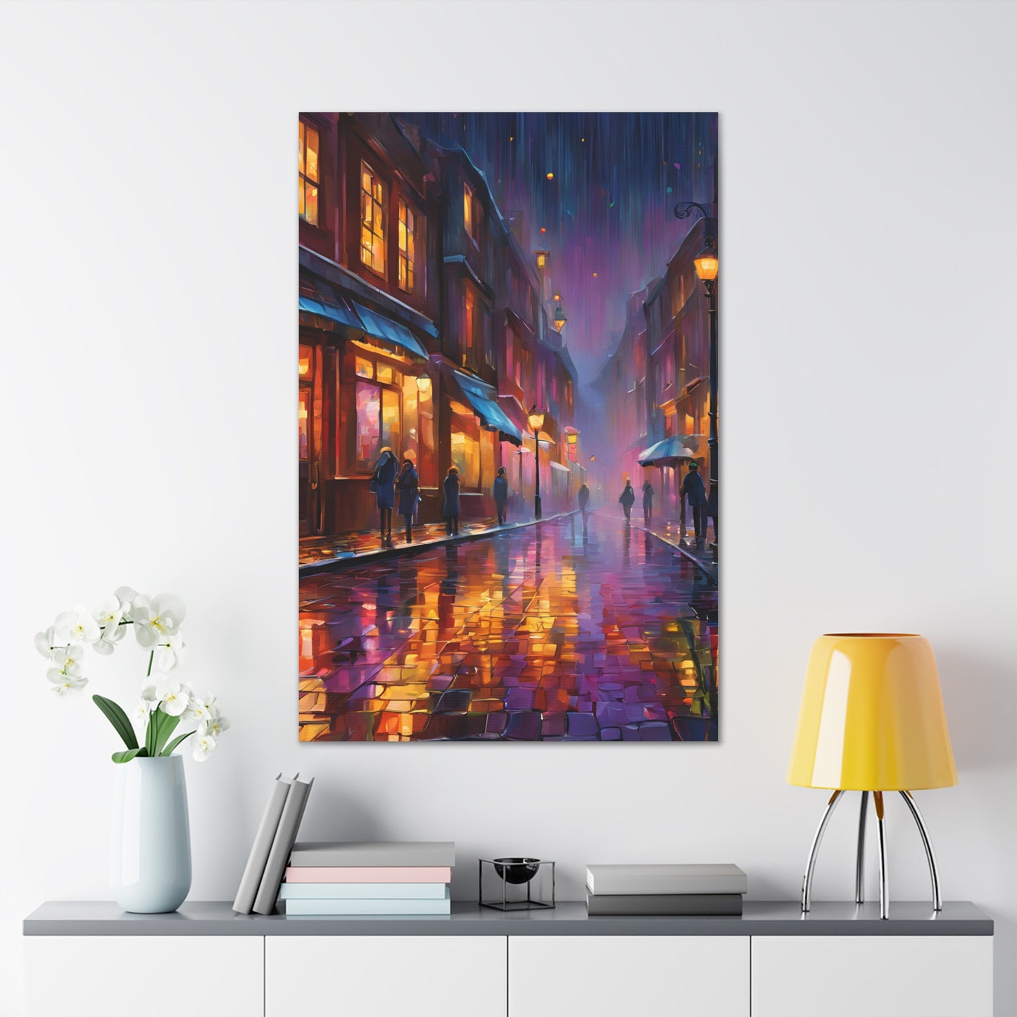 A Rainy Evening in the City Canvas Gallery Wraps - Urban Nightscape Art