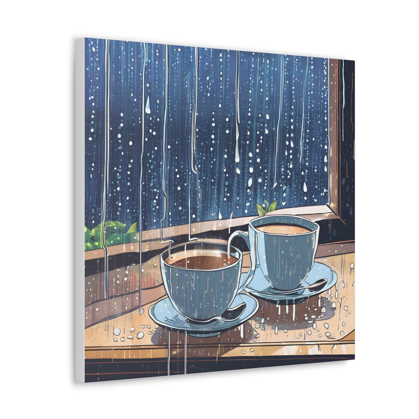 Cozy Rainy Day Canvas Gallery Wrap – Warm Coffee Art Still Life Art