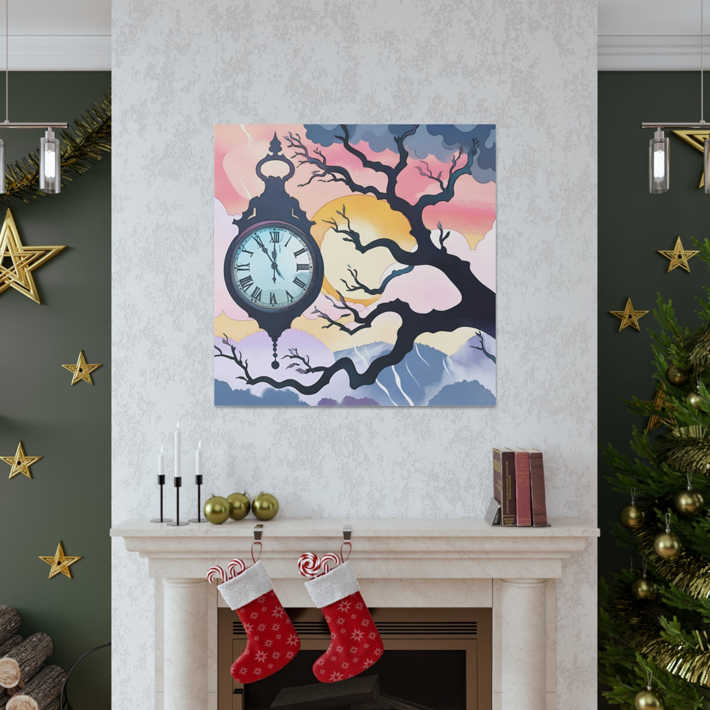 Dreamy Expressionism Canvas Gallery Wraps with Vintage Clock Design