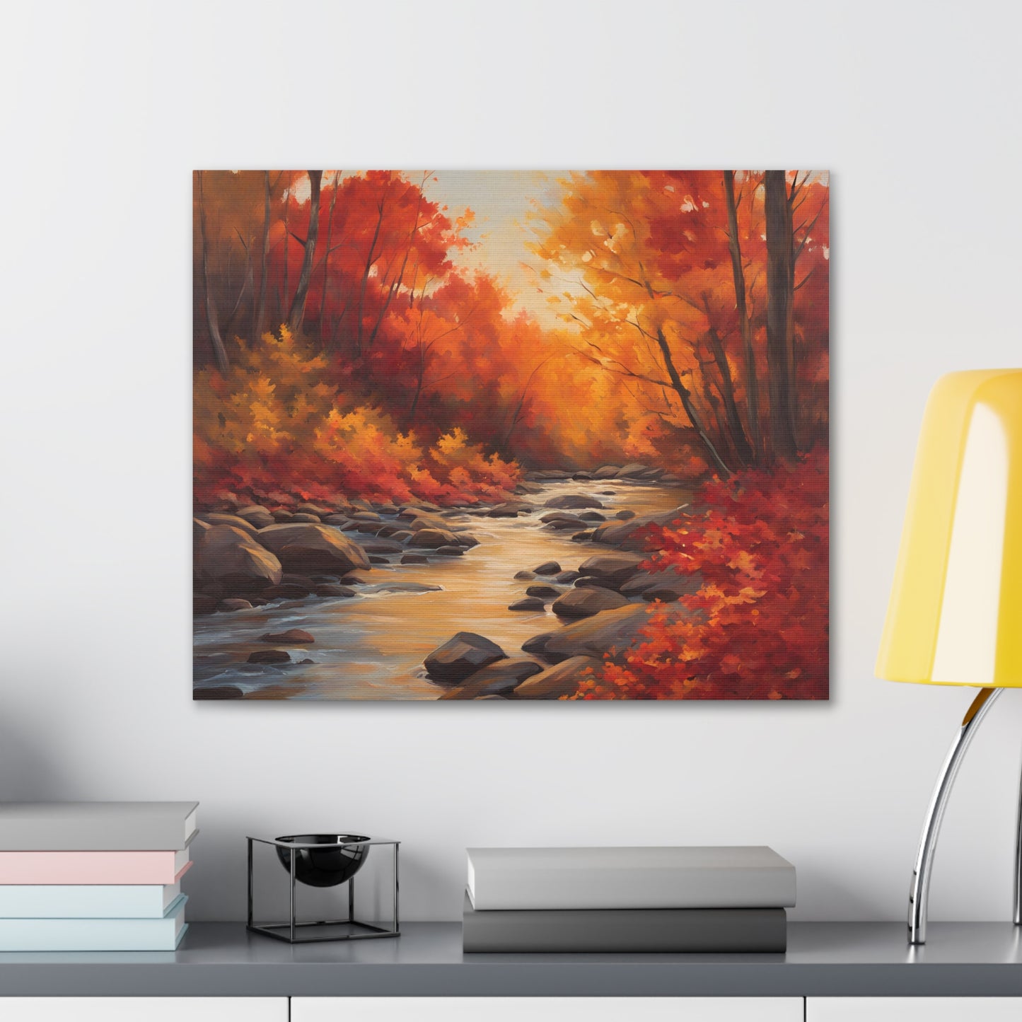 Autumn Leaves on a River Canvas Gallery Wrap - Scenic Wall Art for Home Decor