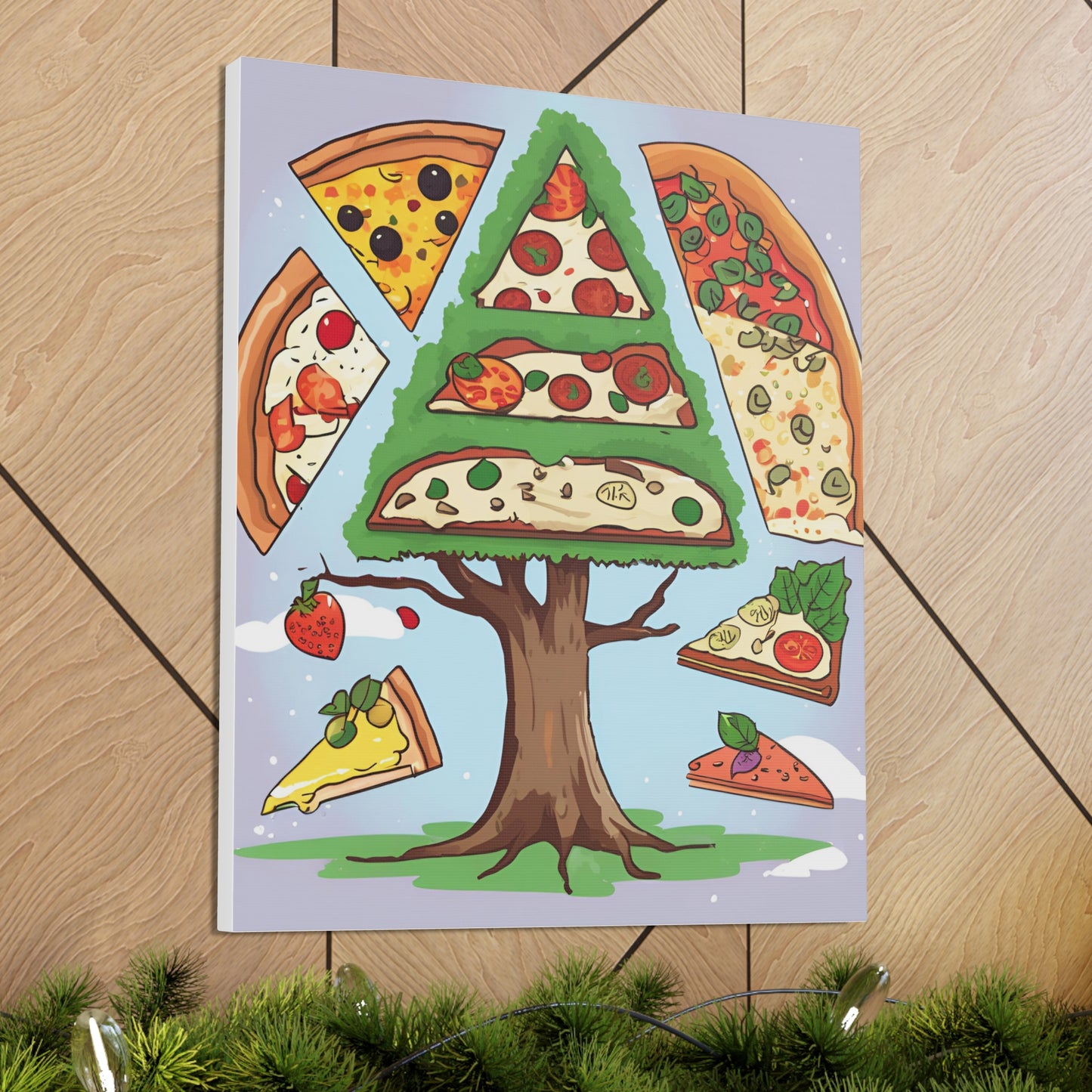 Pizza Tree Canvas Gallery Wrap - Whimsical Wall Art for Food Lovers