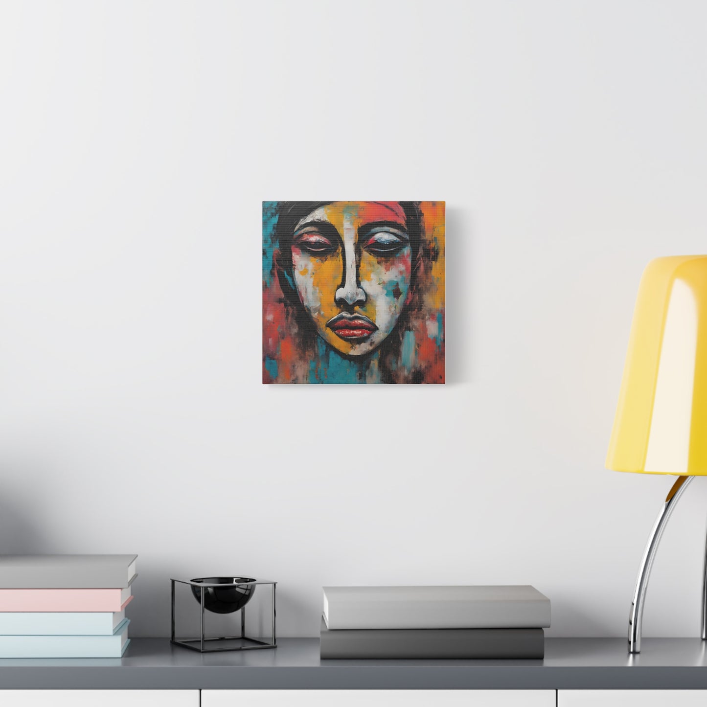 Vibrant Stretched Canvas Art - Expressionism Face Design for Home Decor