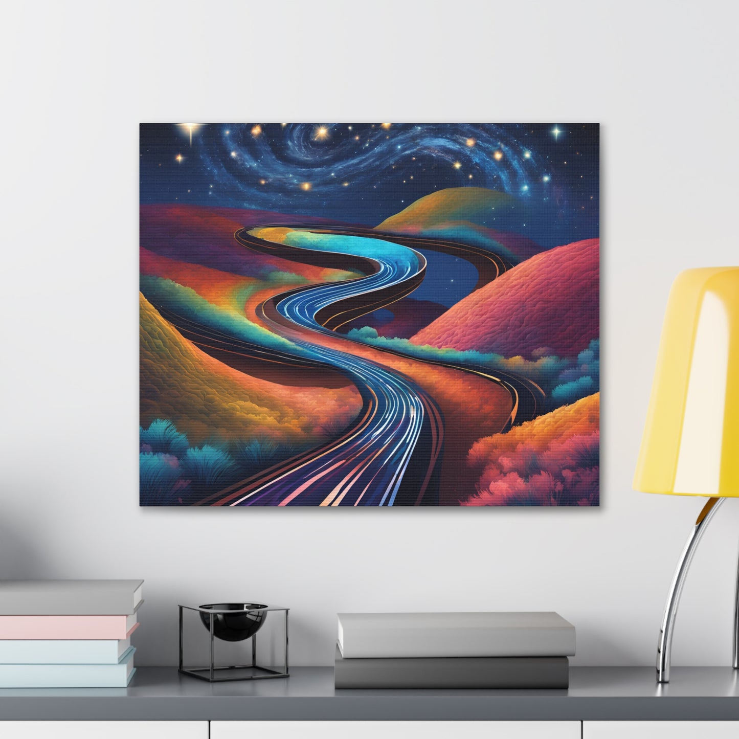 Vibrant Canvas Gallery Wrap - Abstract Roadway Landscape Art "A road twisting and folding into itself like a Möbius strip."