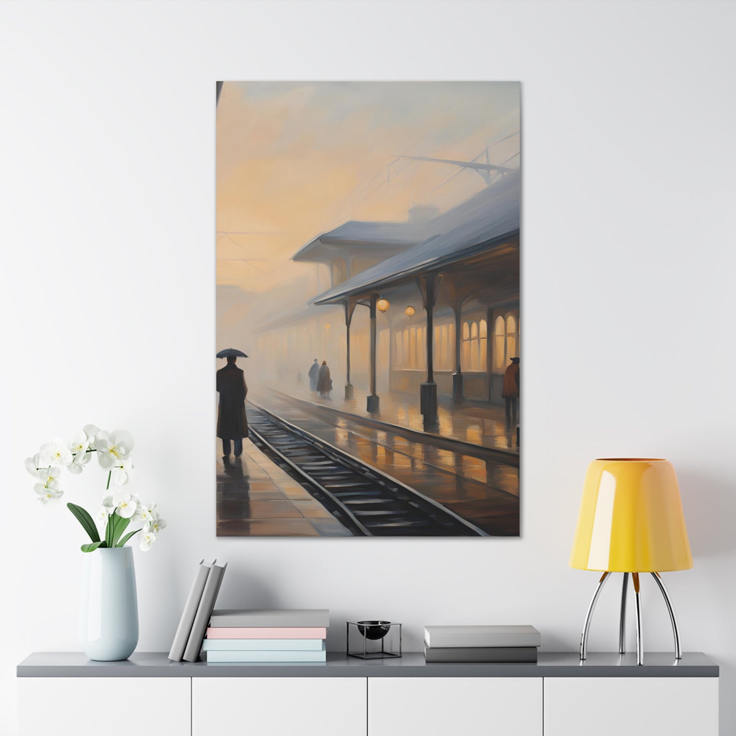 Serene Canvas Gallery Wrap - A Train Station at Dawn