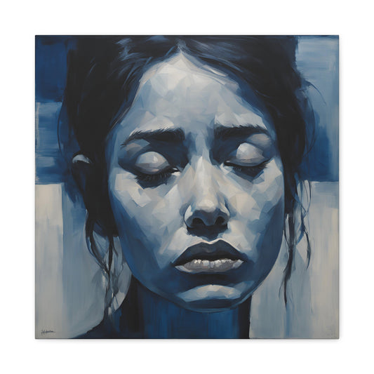 Emotive Canvas Gallery Wrap - Tranquil Blue Portrait Art for Modern Home Decor